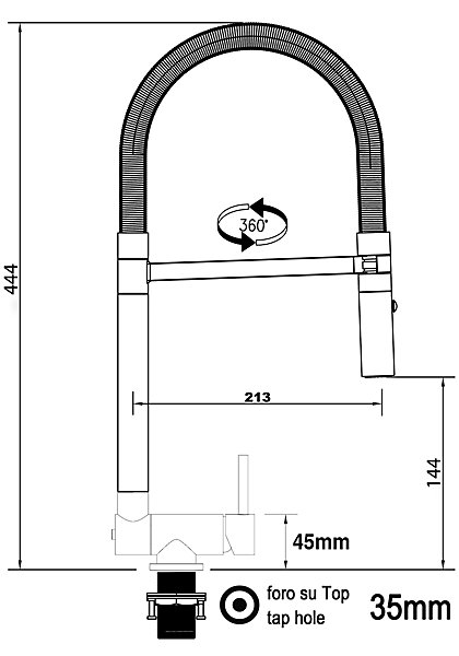 Mitigeur évier Cuisine Chromé Et Noir Mat Bec Noir Rabattable 4,5 Cm Orientable Et Douchette 2 Jets Amovible