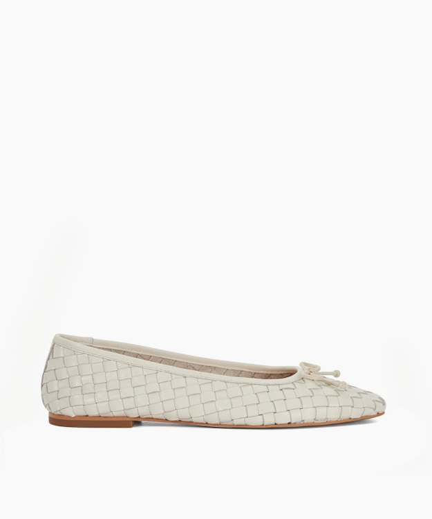 Heat Ecru - Woven Leather Bow Detail Ballet Pumps