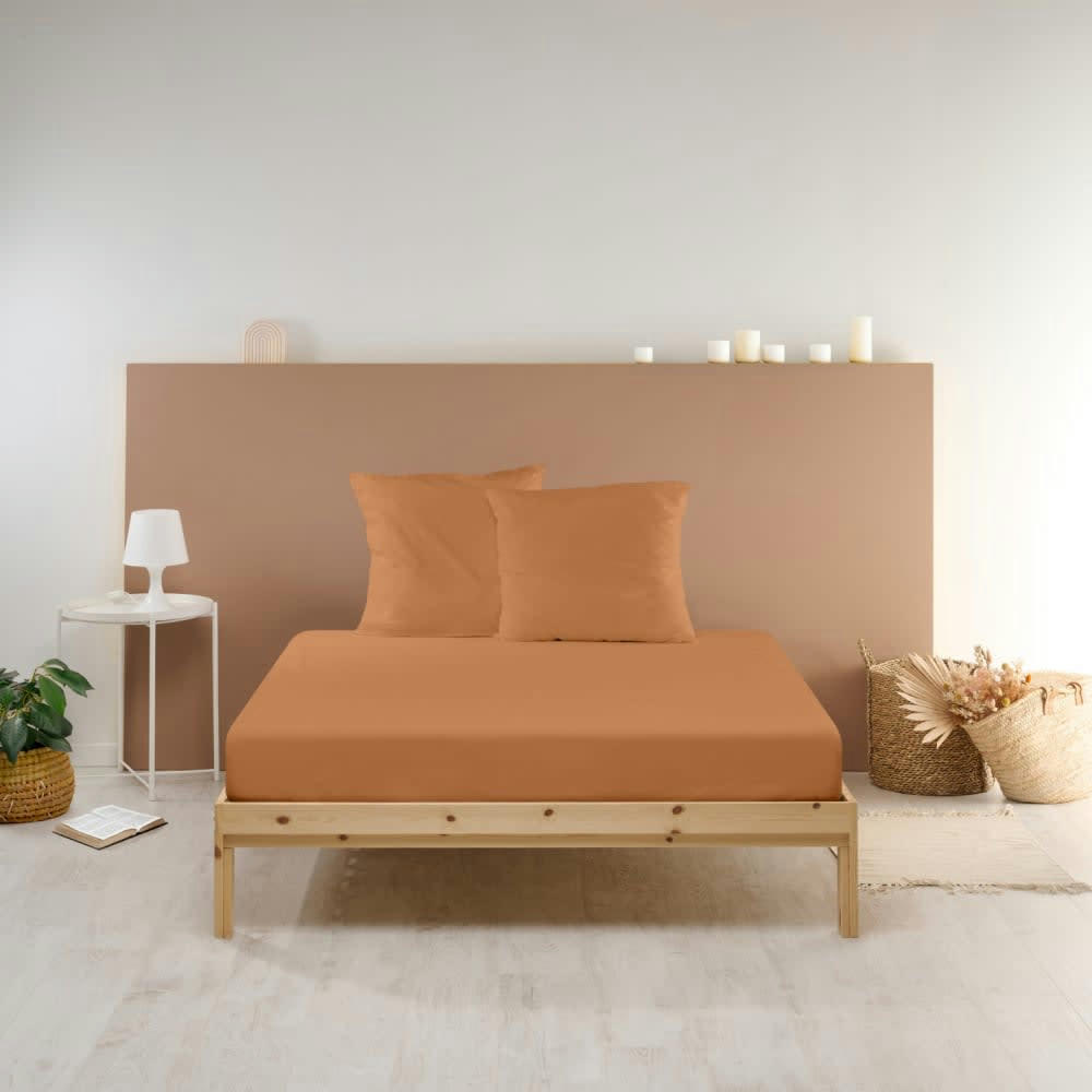 - Drap Housse uni en percale de coton terracotta 180x200cm