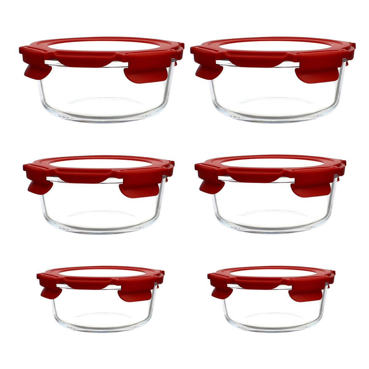 CRISTAL - Set de 6 boîtes hermétiques rondes en verre avec couvercle