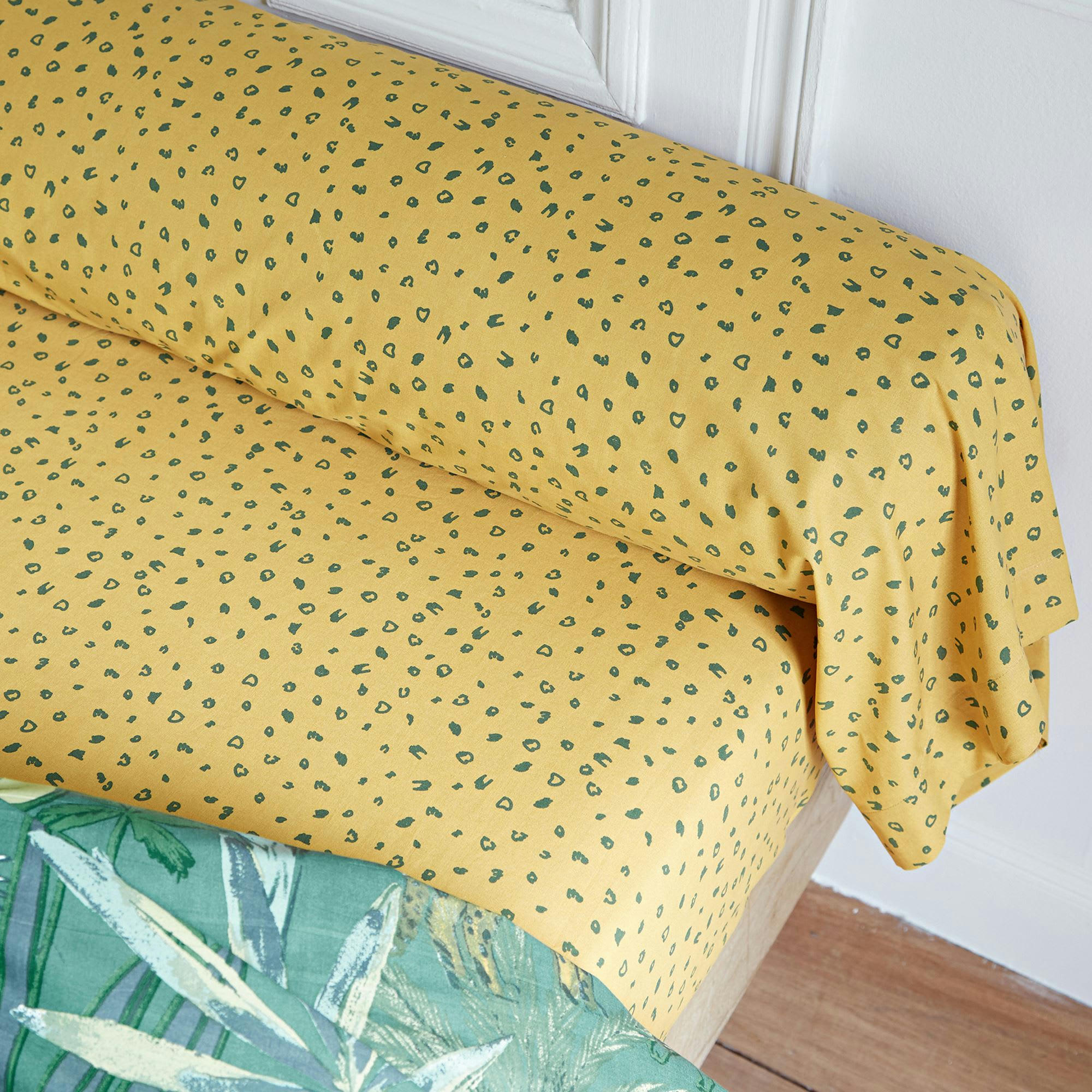 TROPICAL - Drap-housse 160x200x28 vert foncé en coton