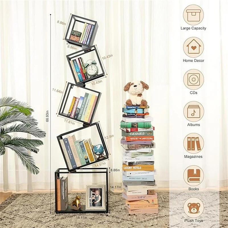 67 Tall Black Bookshelf - 10.43D x 19.6W x 67H
