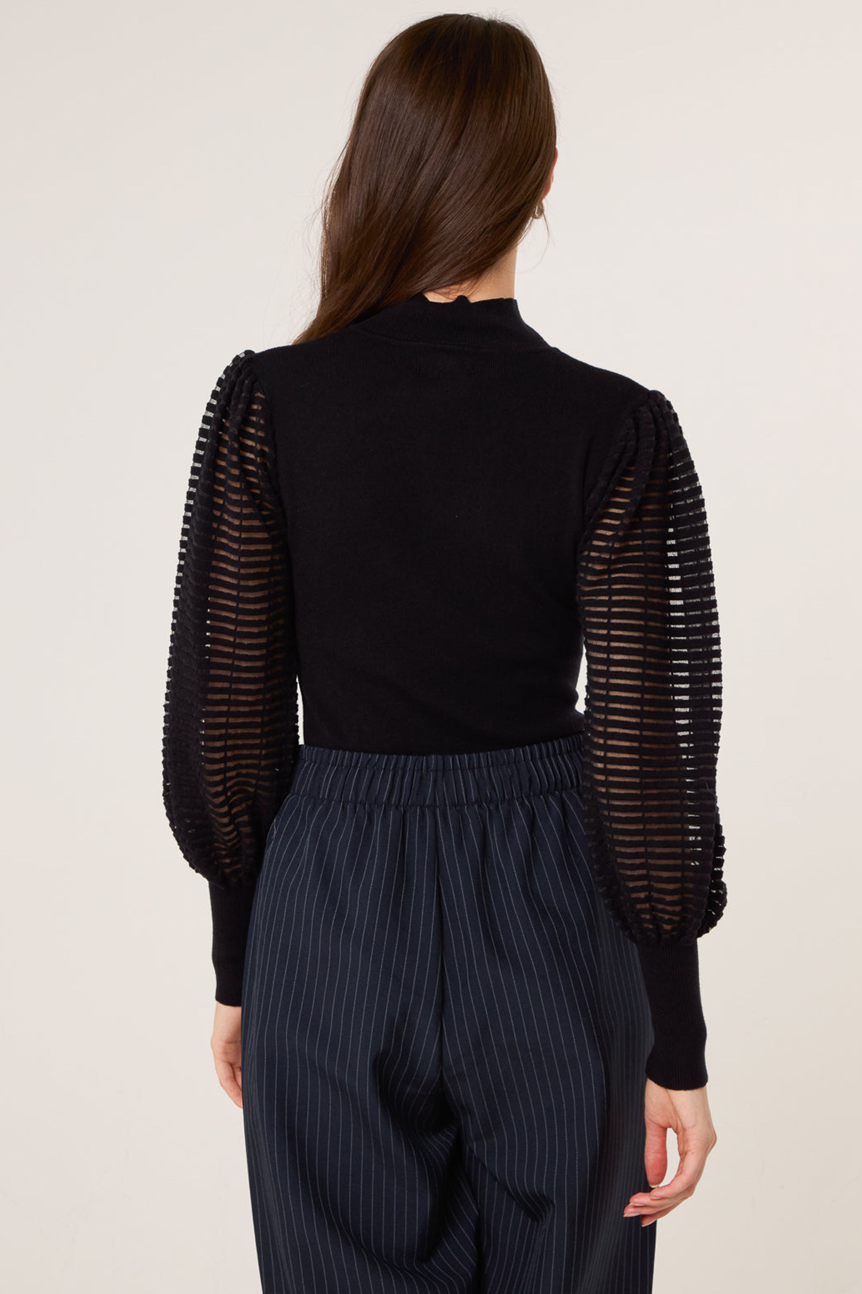 Blue Vanilla Black Semi-Sheer Mesh Panel Long Sleeve Jumper