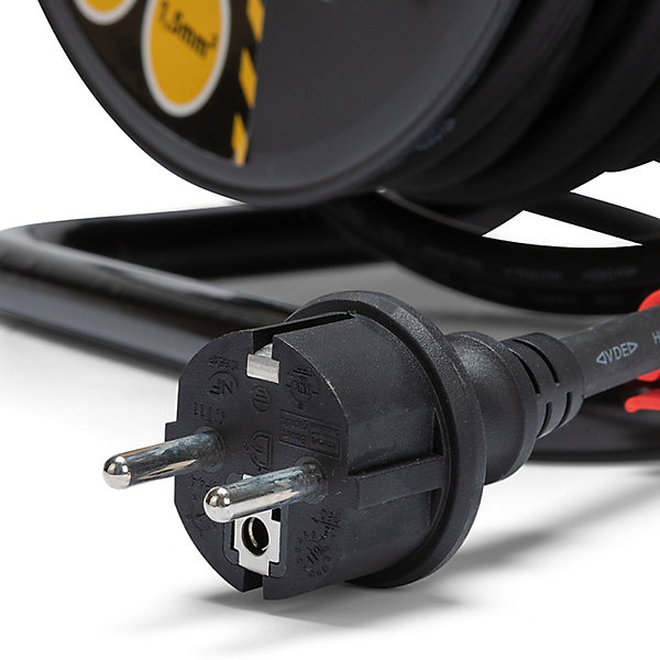 Enrouleur de câble électrique professionnel, 4 prises et fiche Schuko, H07RN-F3G1.5MM2, 40M , GS (TUV)- IP44.