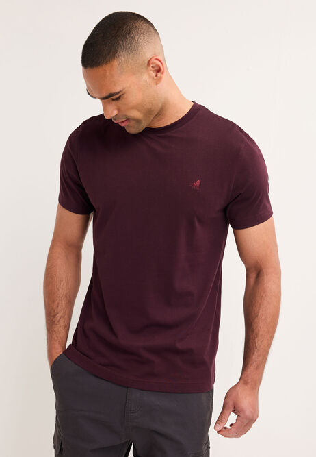 Mens Plum Plain Cotton T-Shirt