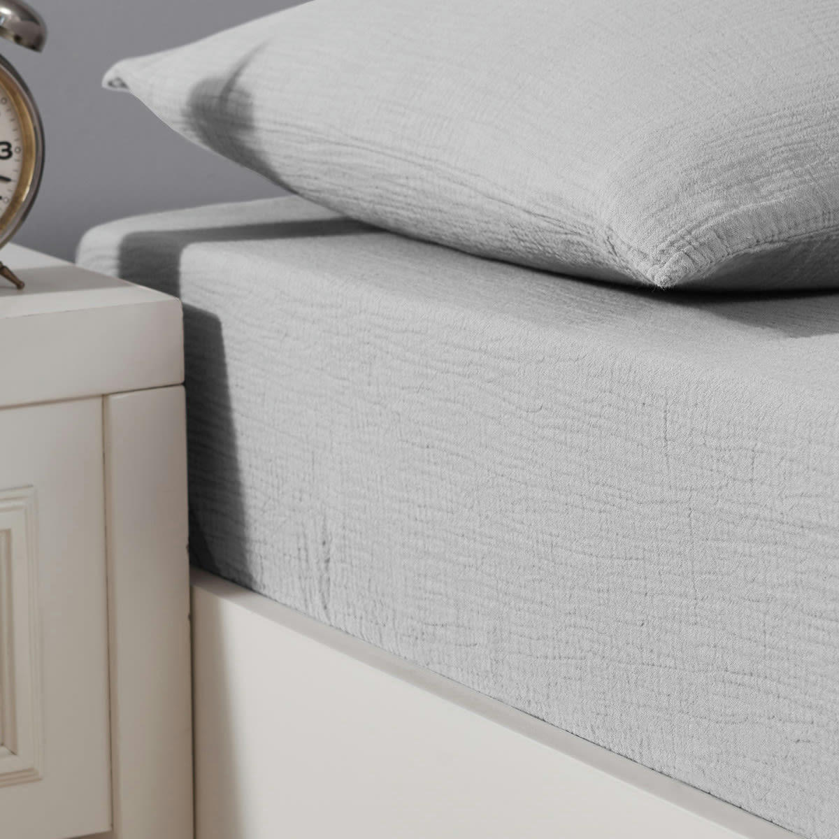 LOFT - Drap housse en gaze de coton bonnet 30 cm  gris perle 140x200 cm