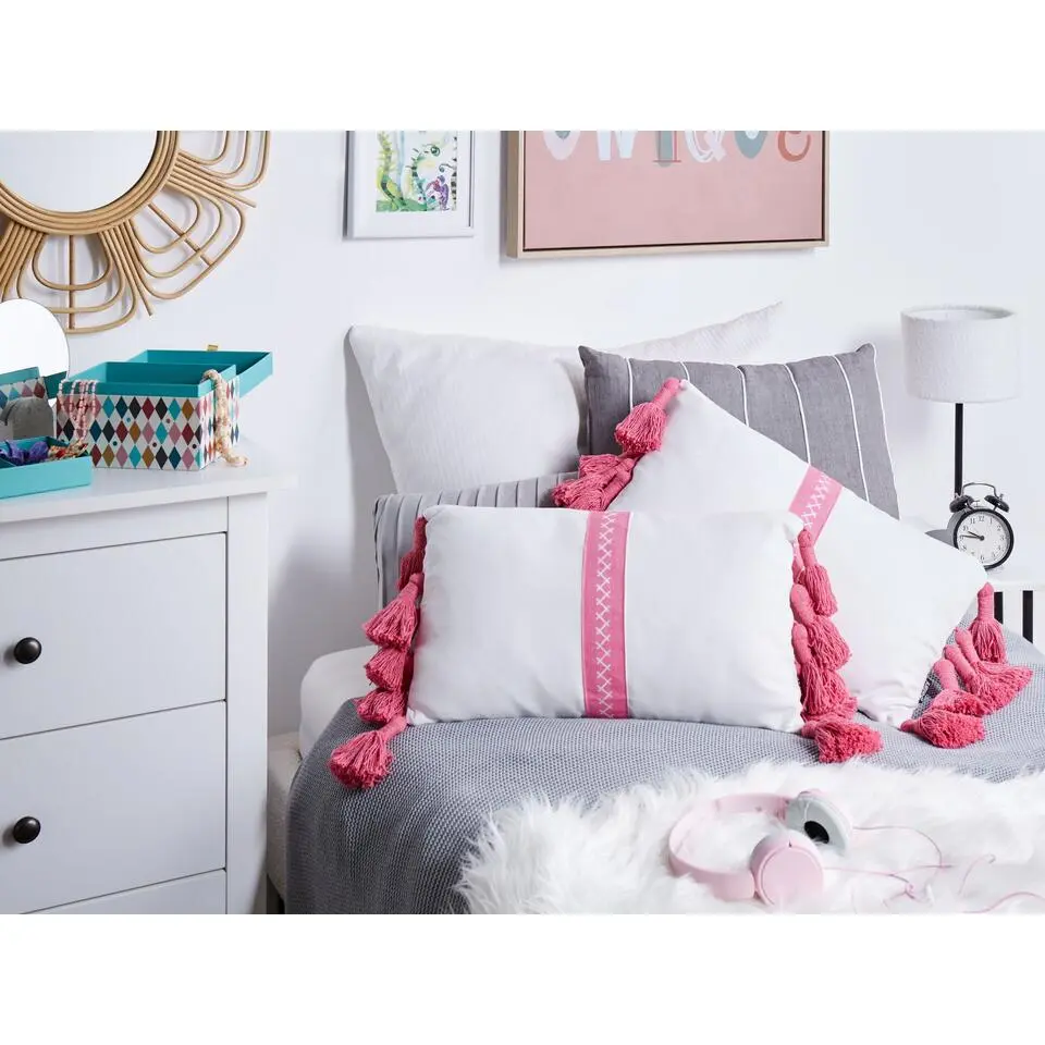 LOVELY - Sierkussen set van 2 - Wit/Roze - 30 x 50 cm - Katoen