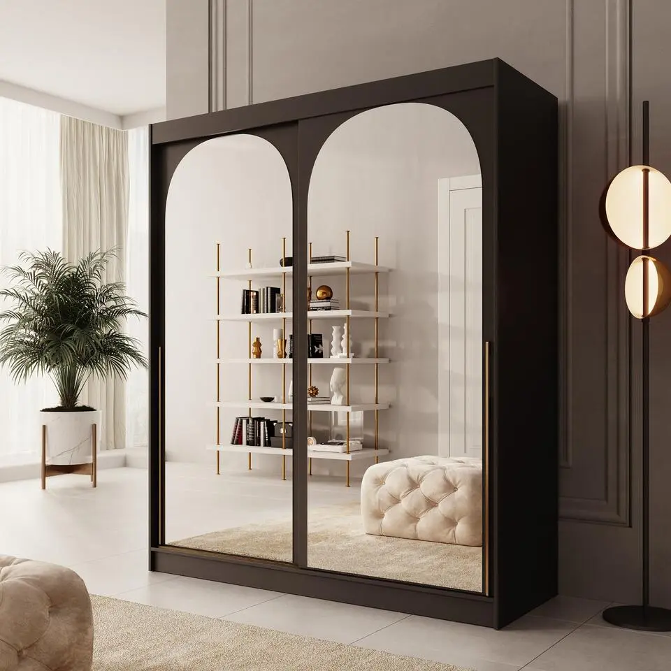 Meubella - Moniq - Kledingkast 2 schuifdeuren - Zwart - 180x65x215 cm