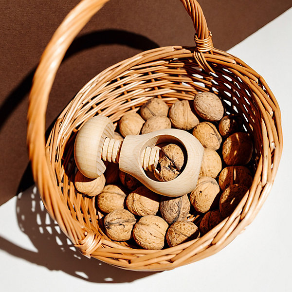 Creative Home Casse-Noix en Bois Naturel - 10 x 7 cm - Broyeur Manuel Champignon - Mécanisme à Vis en Hêtre Durable pour Cuisine