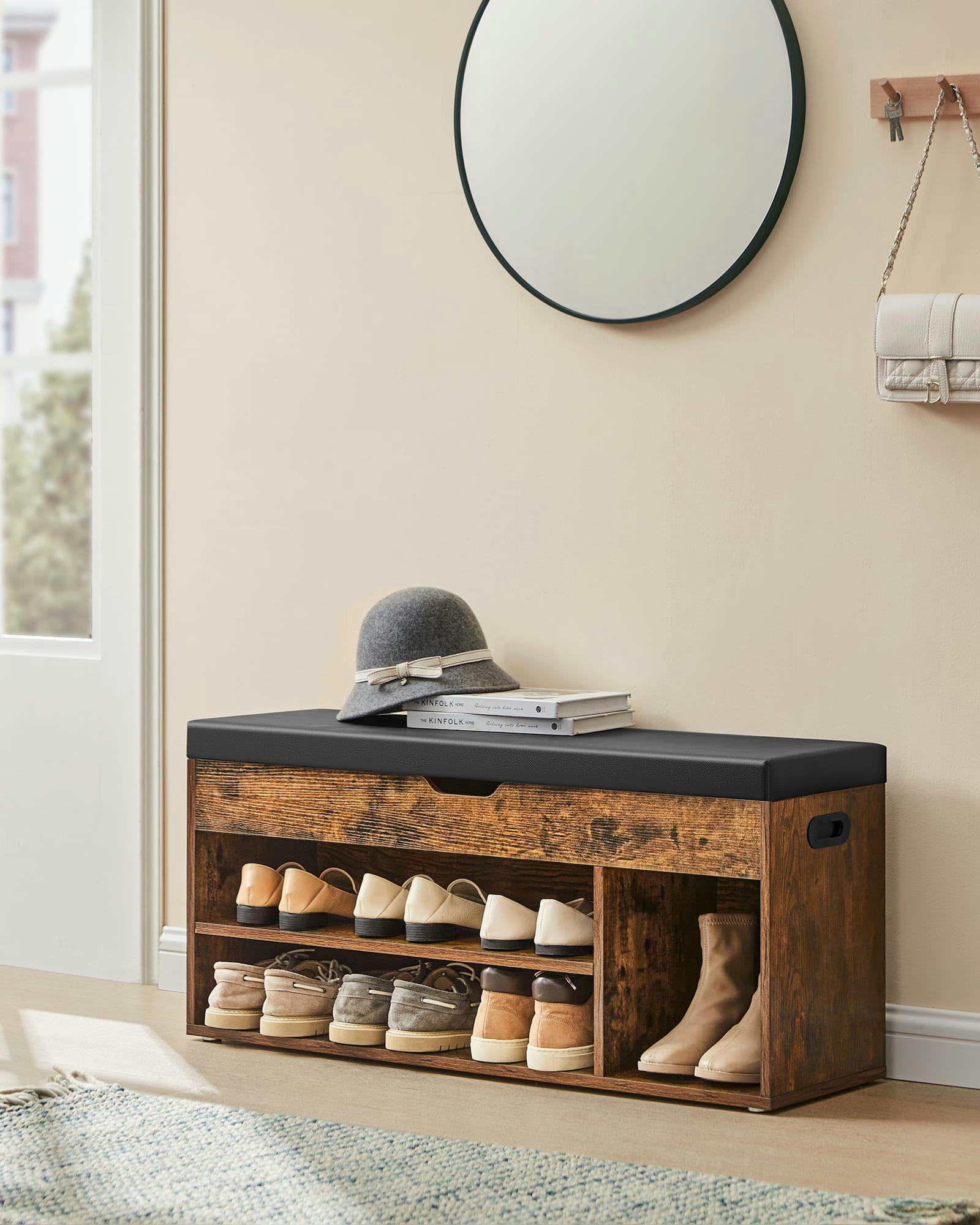 - Banc à chaussures rembourré capacité de charge 150 kg marron rustique