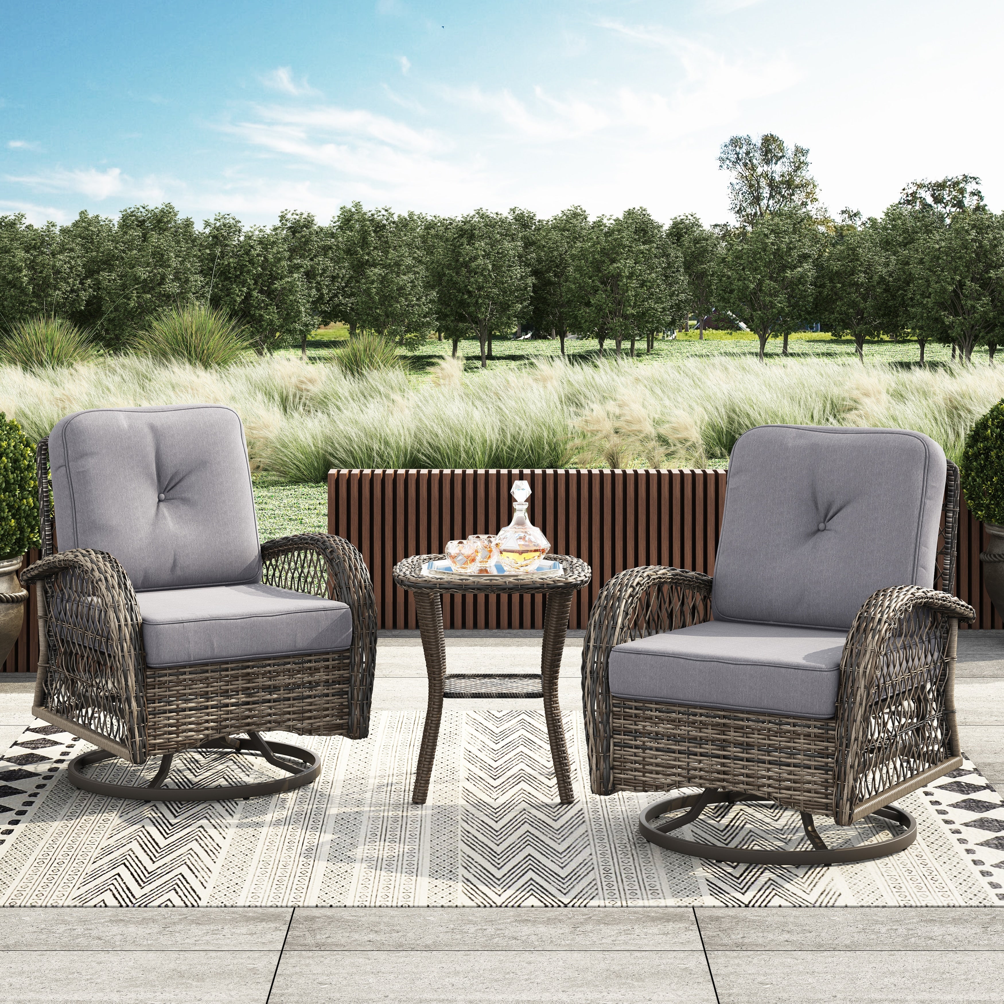 Corvus Livorno Outdoor 3-piece Steel Wicker Swivel Chat Set