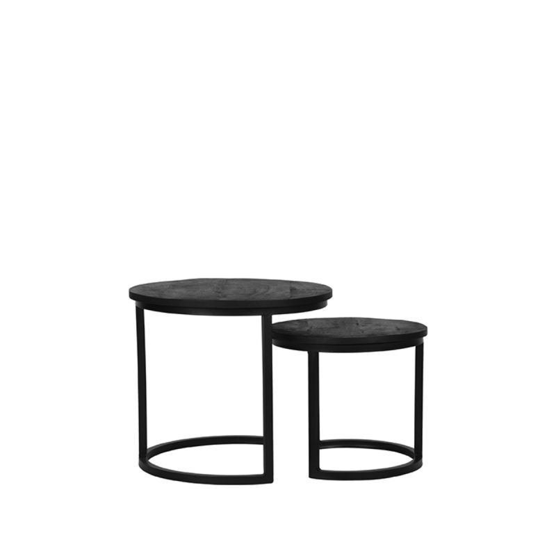 LABEL51 Salontafel Duo - Zwart Hout - 50x50x45cm - Set van 2