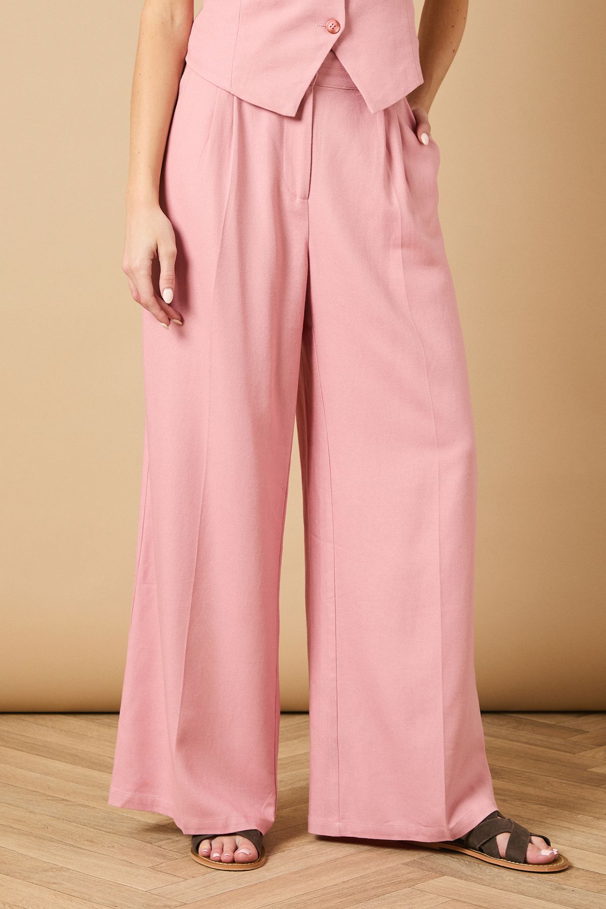 Oasis Linen Wide Leg Tailored Trouser