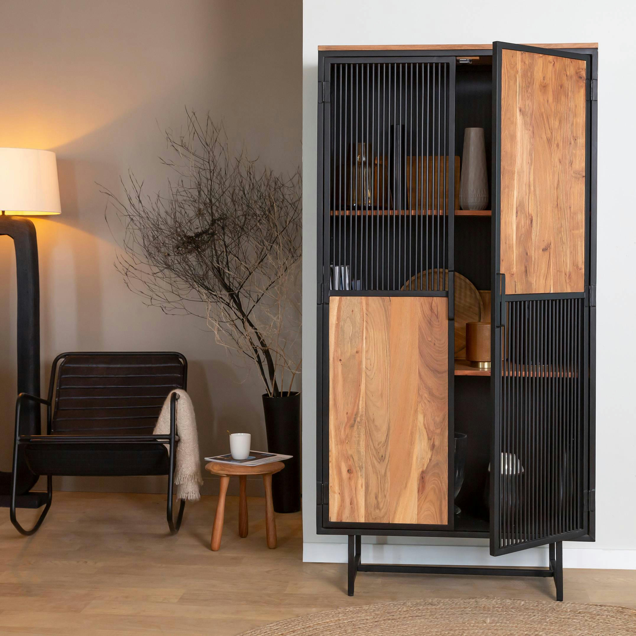 MATTIA - Armoire en bois noir 90 cm