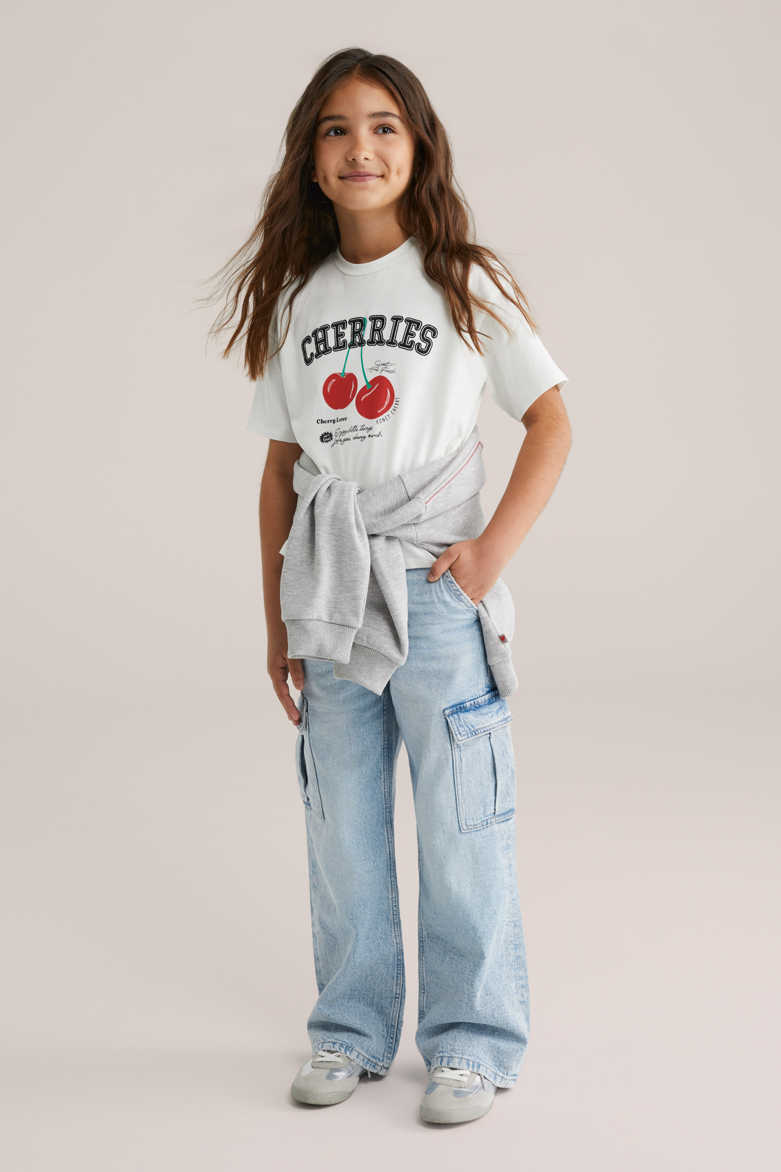 Meisjes wide leg jeans met cargozakken