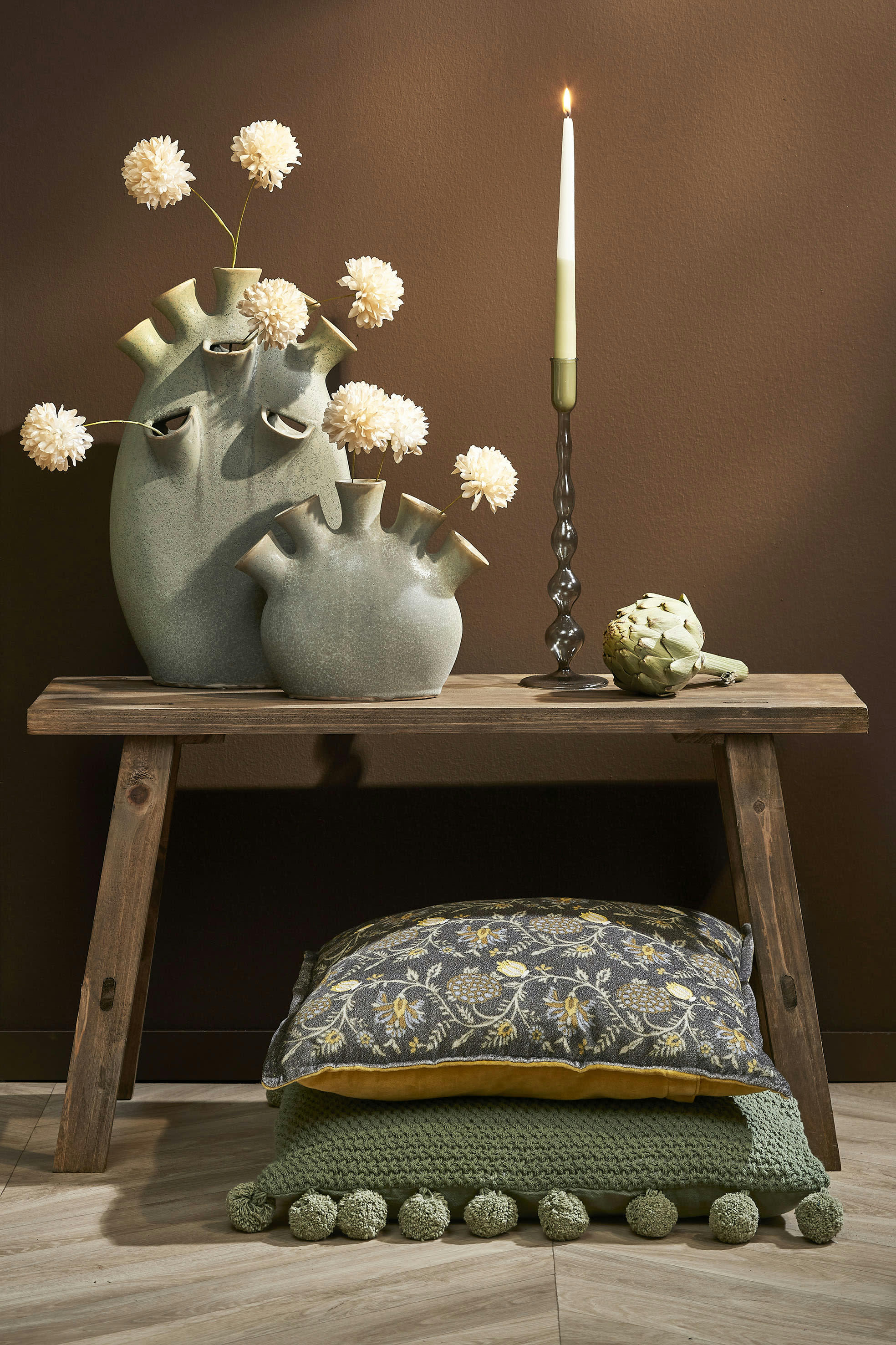 TRENT - Bougeoir en verre gris foncé H33