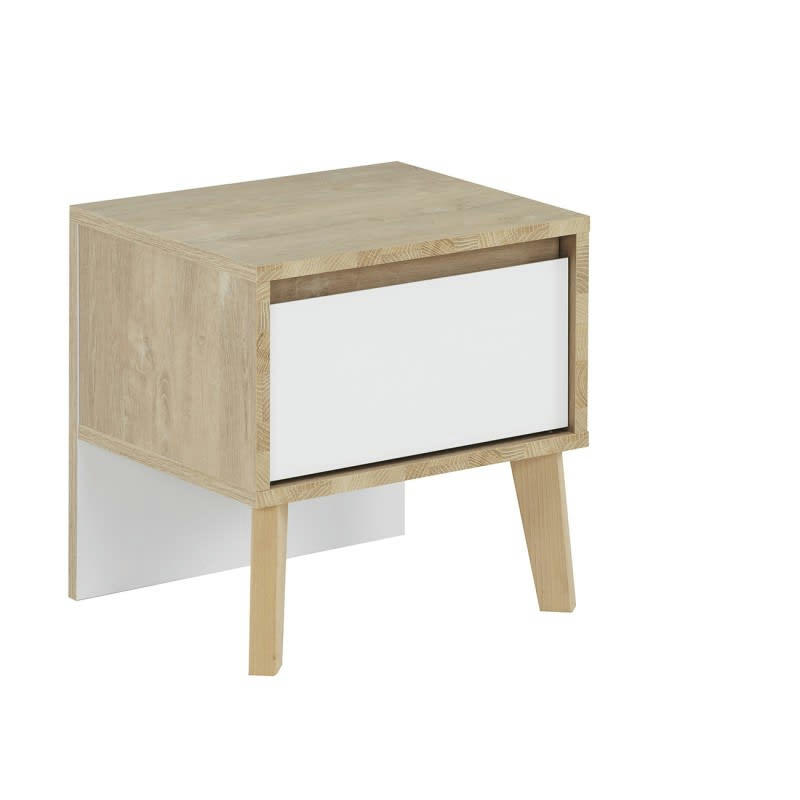 SIDOINE - Table de chevet 1 tiroir décor chêne et blanc