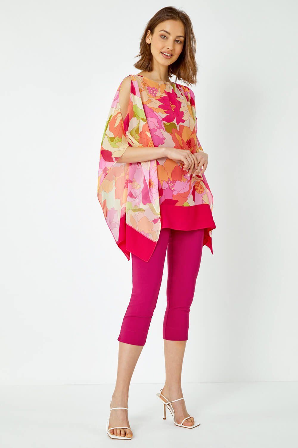 Roman Floral Print Cold Shoulder Chiffon Top