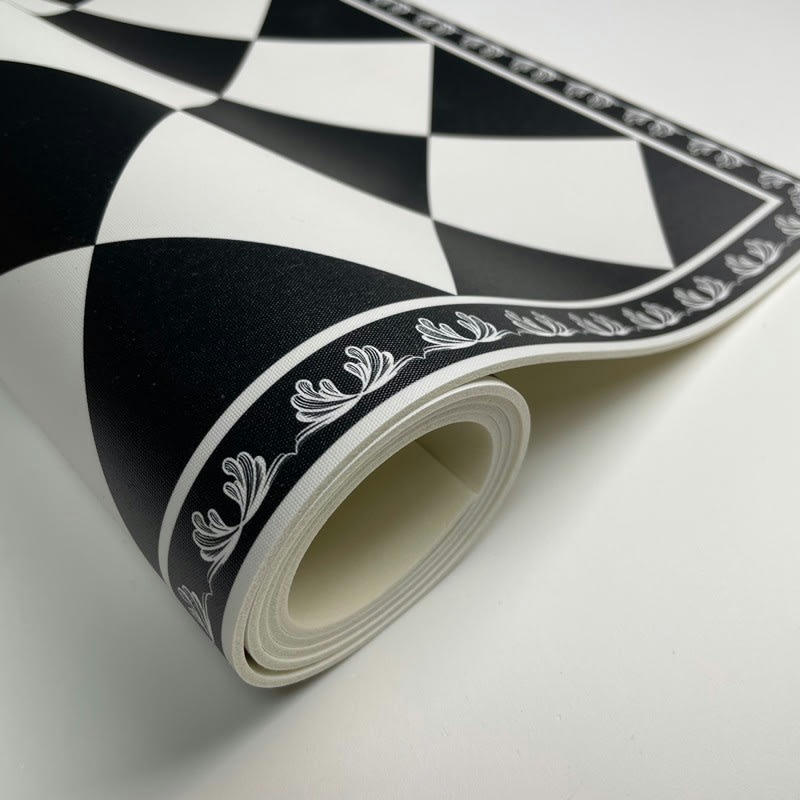 RETRO B&W - Tapis Vinyle Médium bis l 50xL200cm Noir Vintage