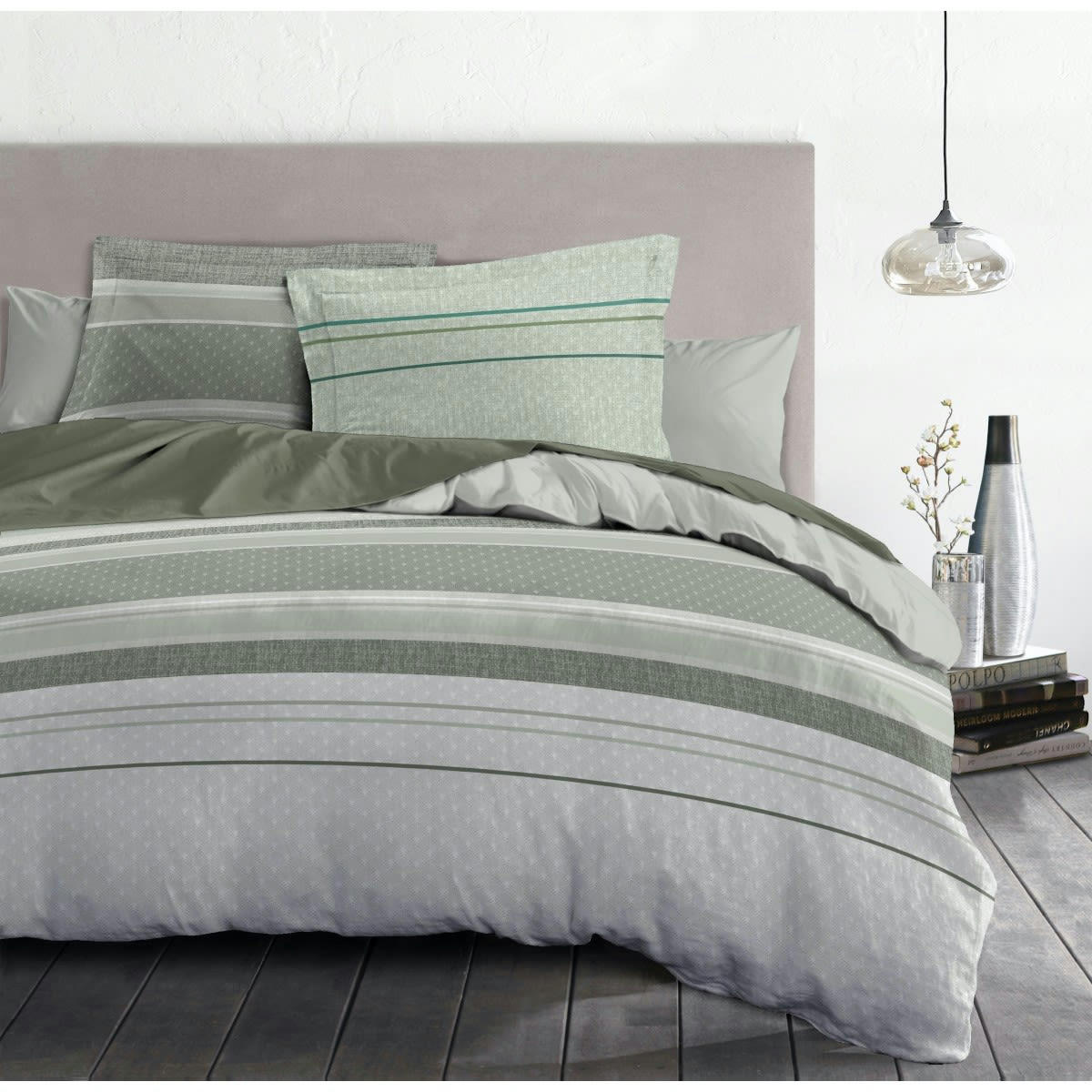 LE BAYARDERE - LE BAYADERE Parure de couette 100% coton - Vert - 220x240 cm