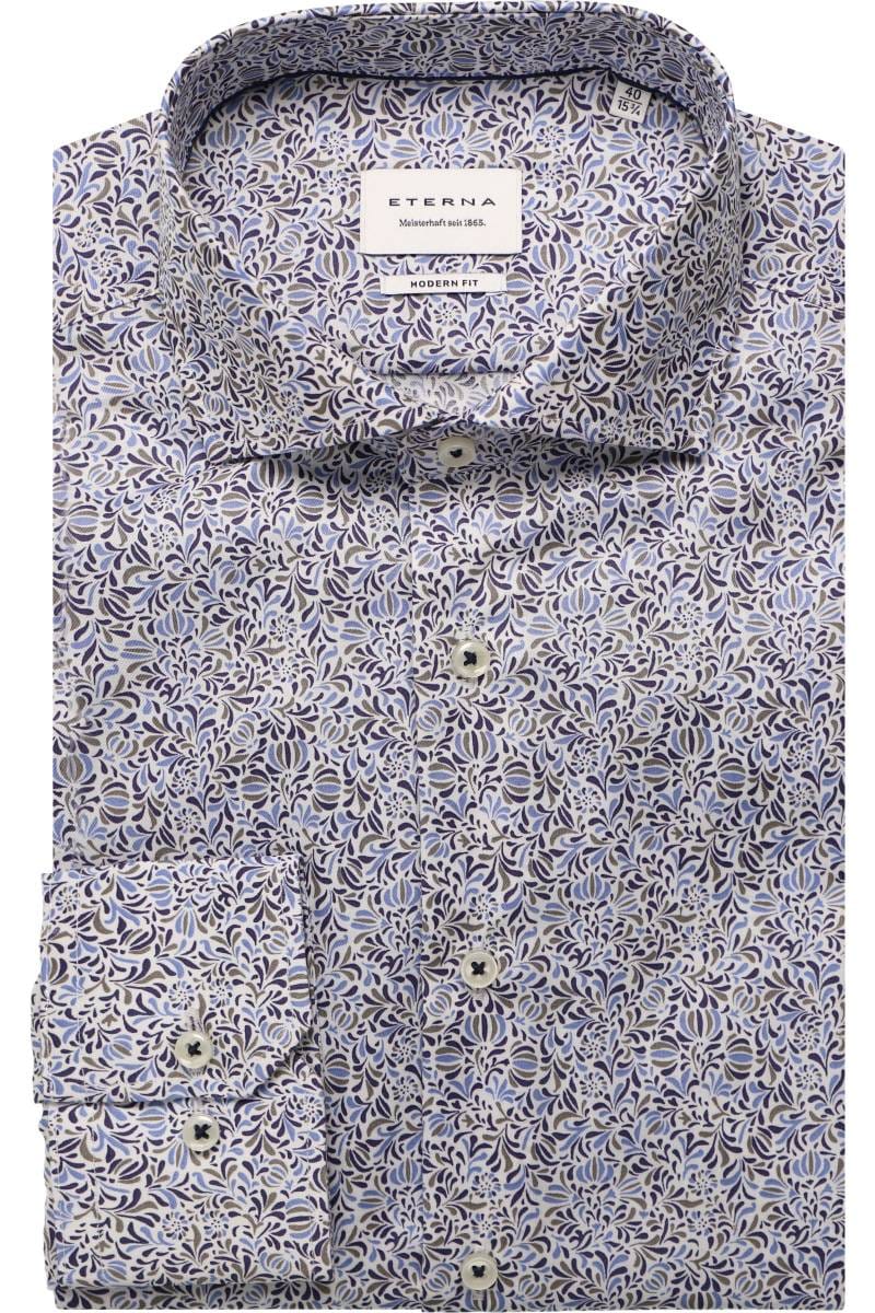 ETERNA Modern Fit Hemd mittelblau, Bedruckt (extra langer Arm)