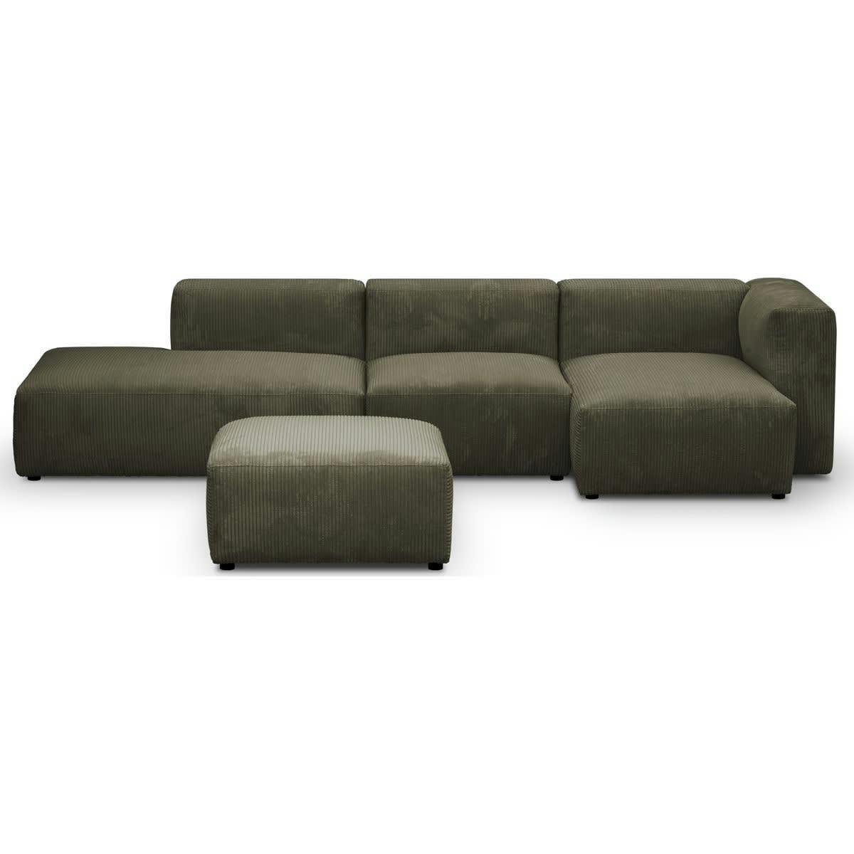 MODULO - Canapé modulable angle droit 5 places en velours côtelé vert + pouf