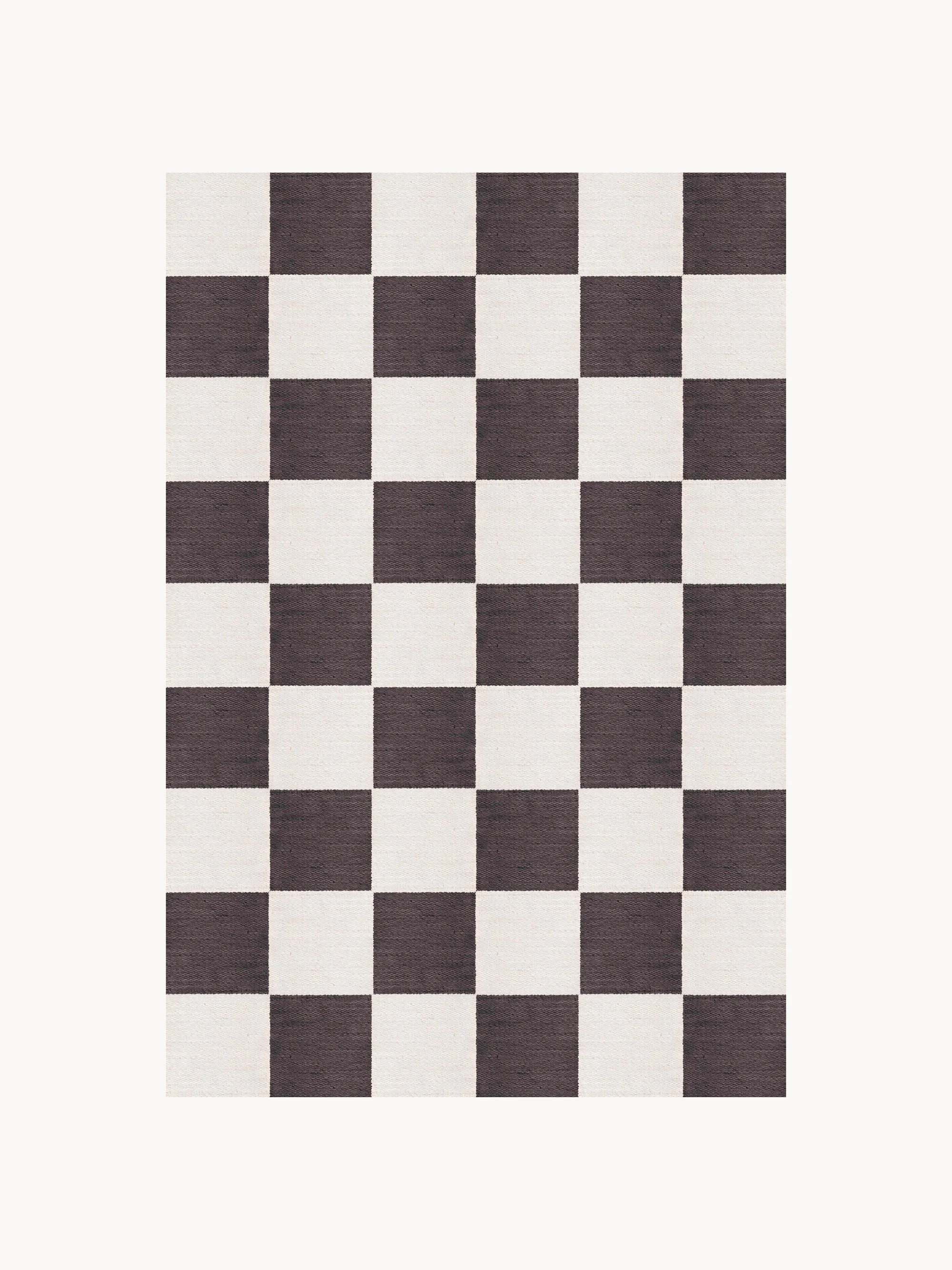 Handgewebter Kurzflor-Woll-Teppich Chess Flatweave
