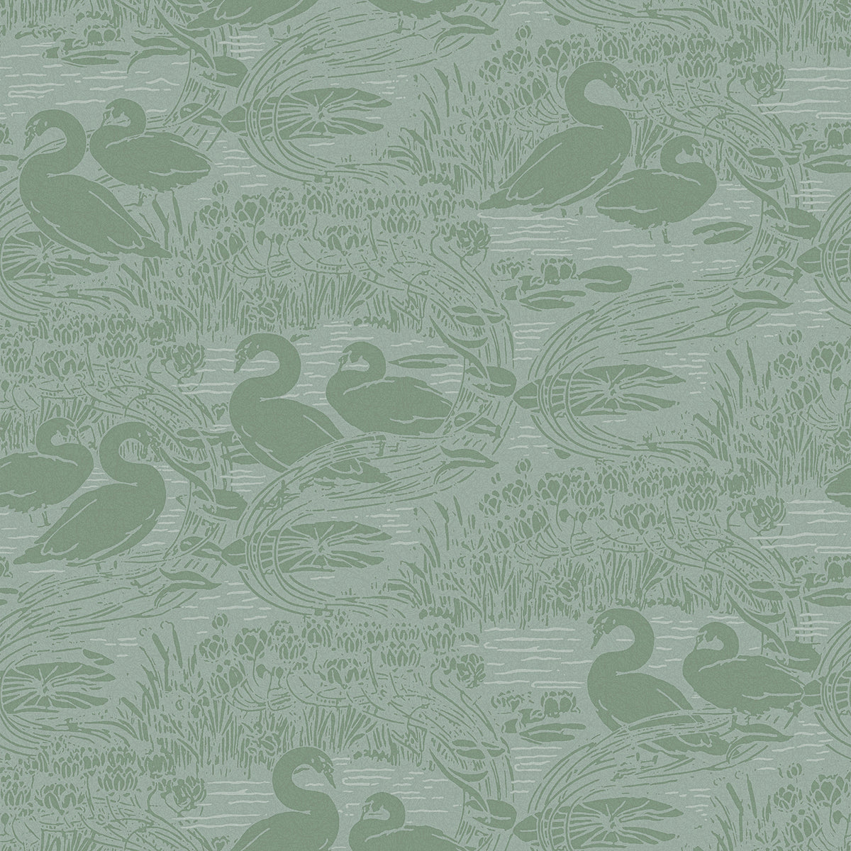 Laura Ashley Vliesbehang - Swans Jade Green - Groen 10mx52cm