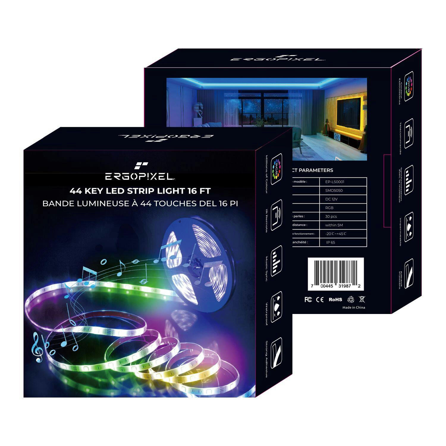 Ergopixel 44-Key RGB LED Strip Light, 16-ft