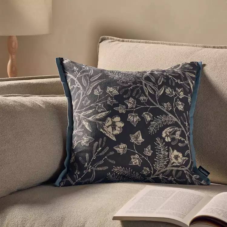 Habitat Winter Floral Cushion - Grey - 43x43cm