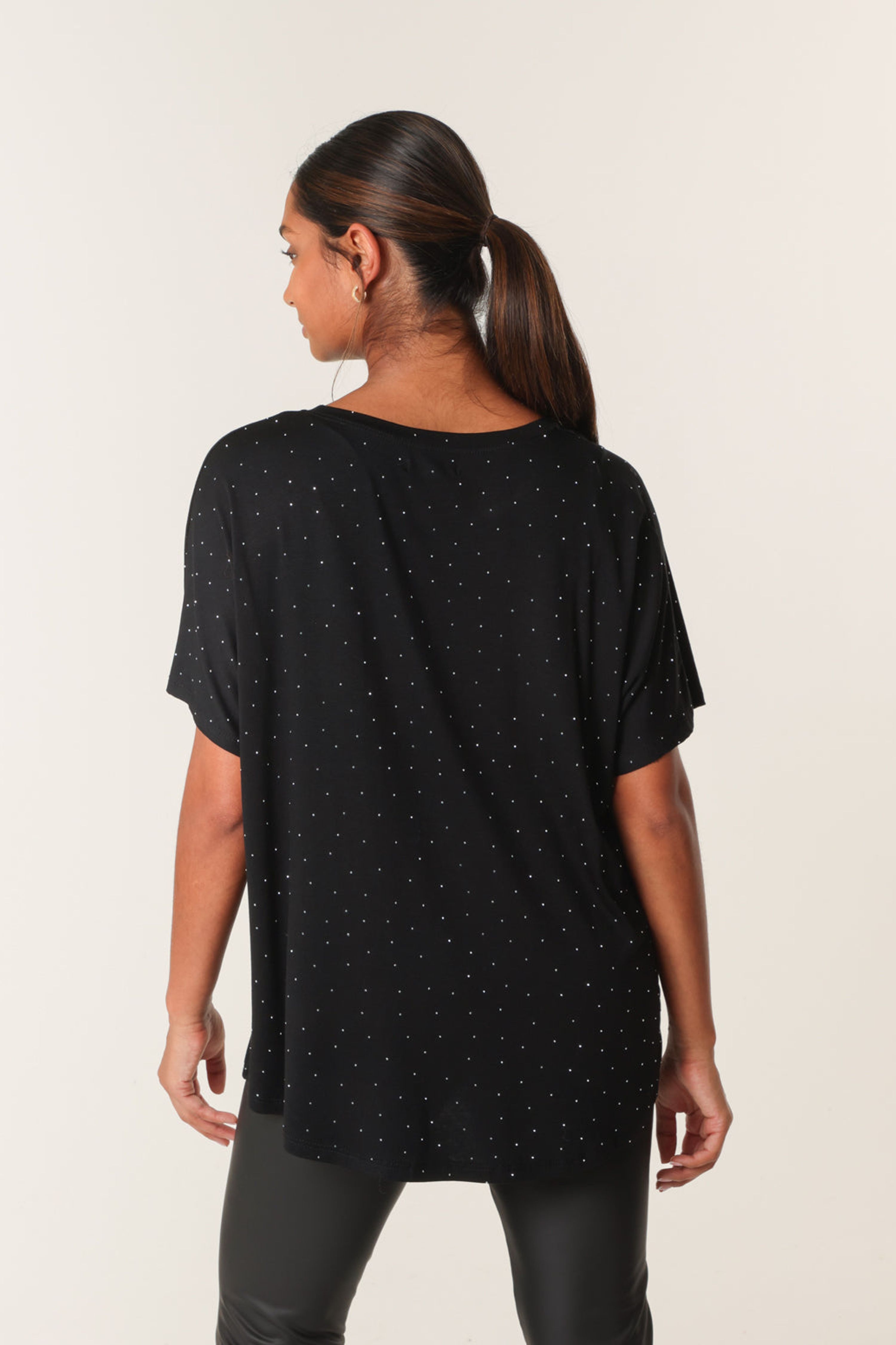 Blue Vanilla Black Stud Detail Round Neck T-shirt