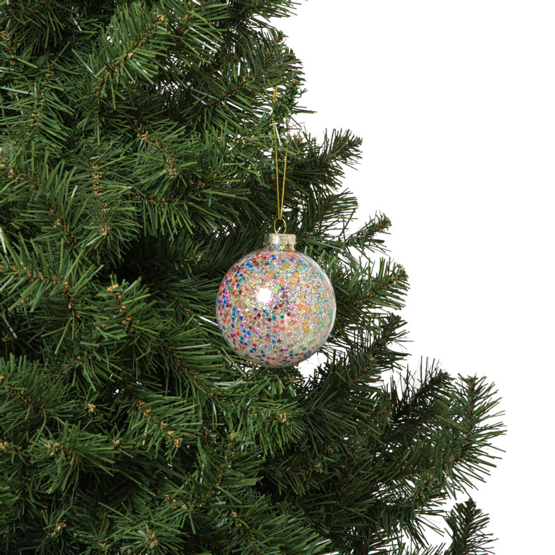 Kersthanger discobal met confetti - goudkleurig - &Oslash;8 cm