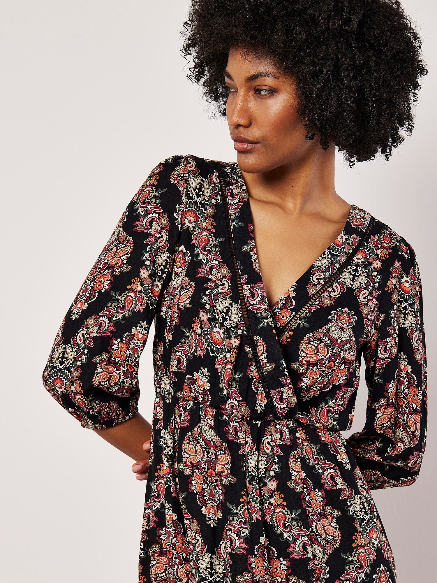 Apricot Ornate Paisley Wrap Midi Dress