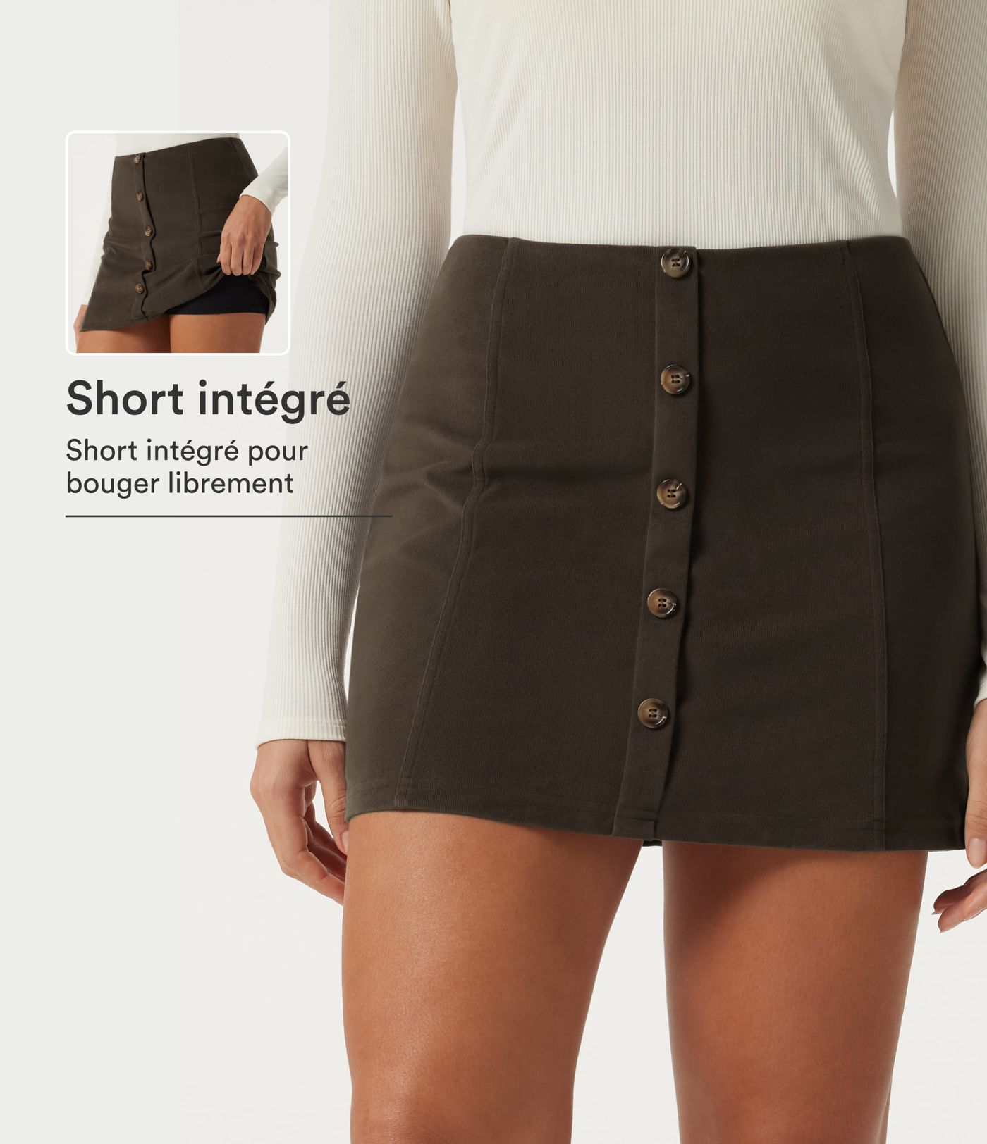 Jupe-short mini en velours côtelé taille haute