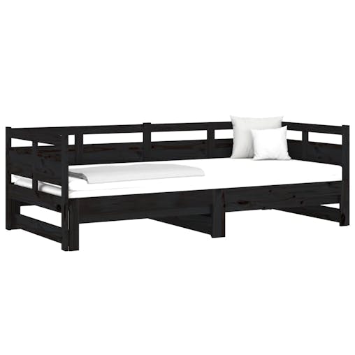 NNEVL Pull-out Day Bed Black Solid Wood Pine 2x(92x187) cm