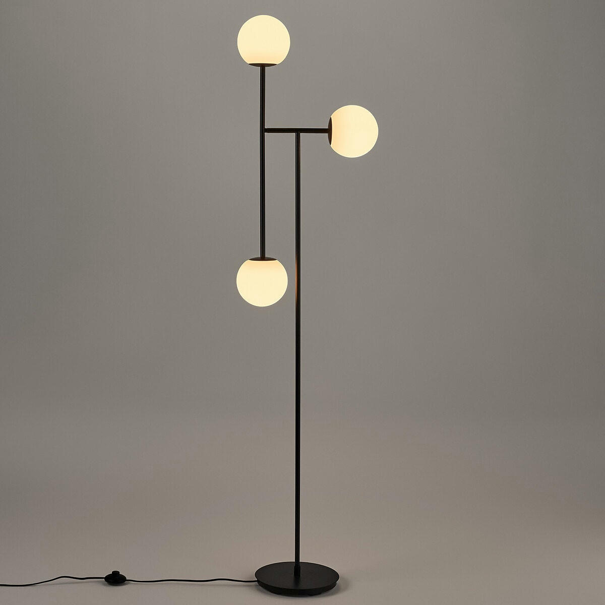 Lampadaire métal acier et verre opaline, Atea