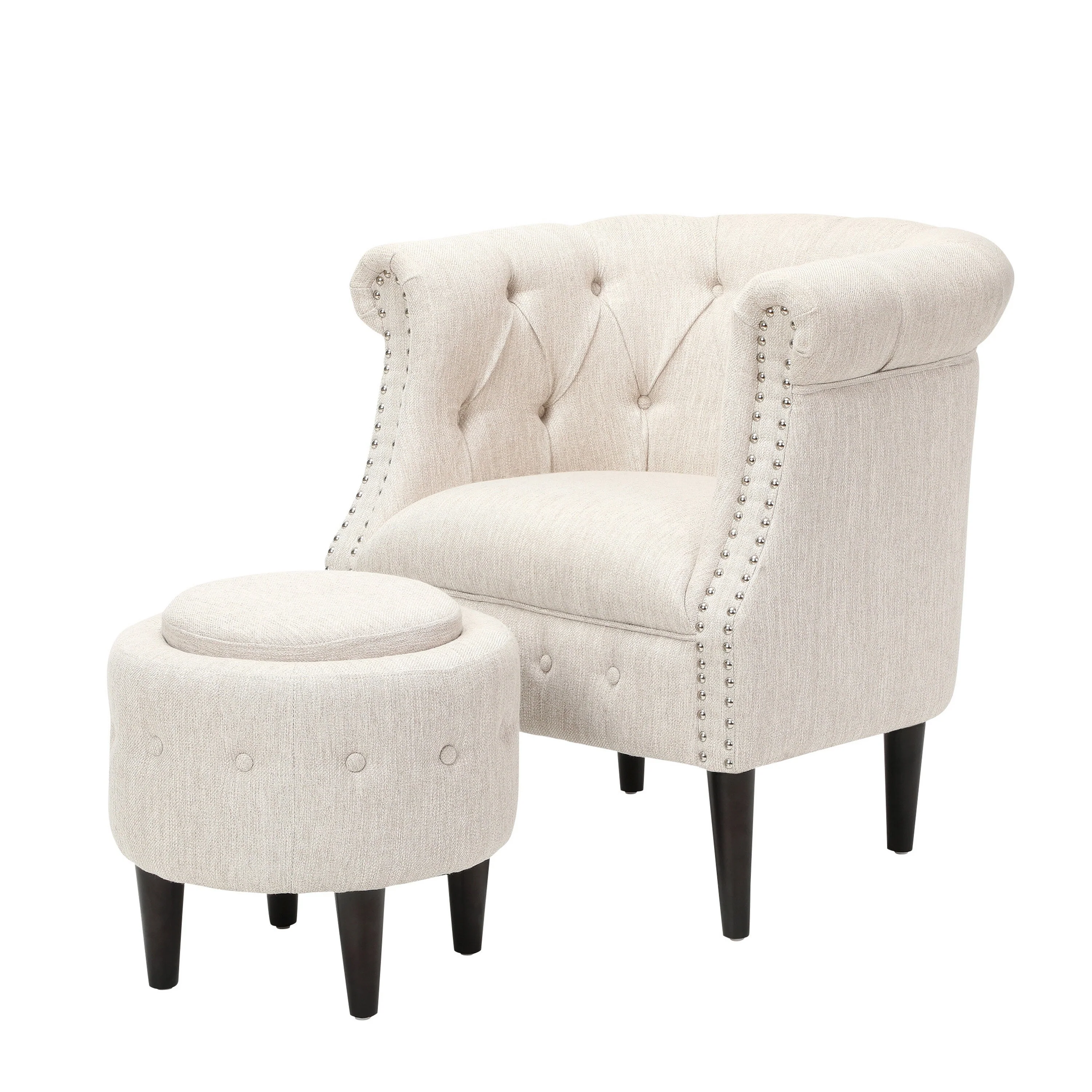 Beige 28.25 Button Tufted Chair with Ottoman
