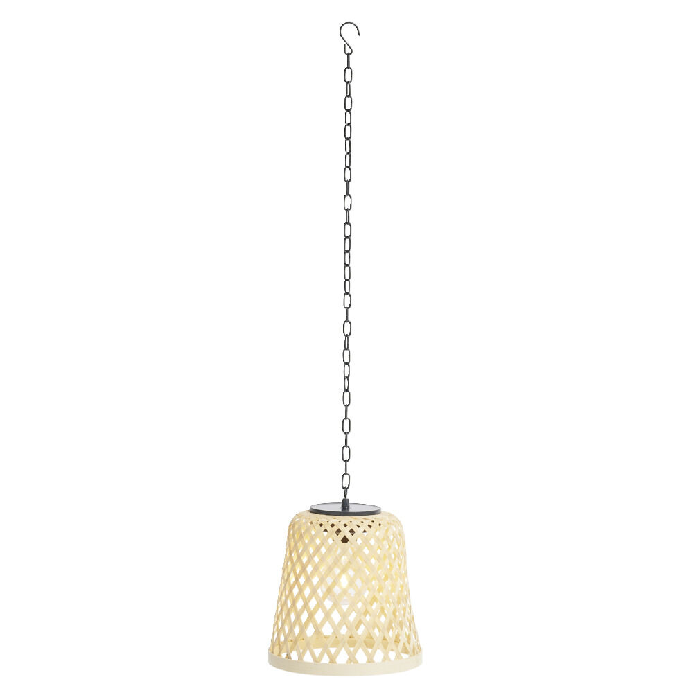 Lampe solaire suspension beige en bambou et fer Ø18xH20,5cm