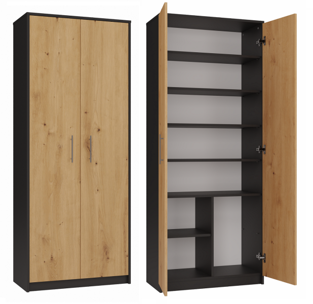 Regal biurowy zamykany Oliv 2D antracyt dąb artisan