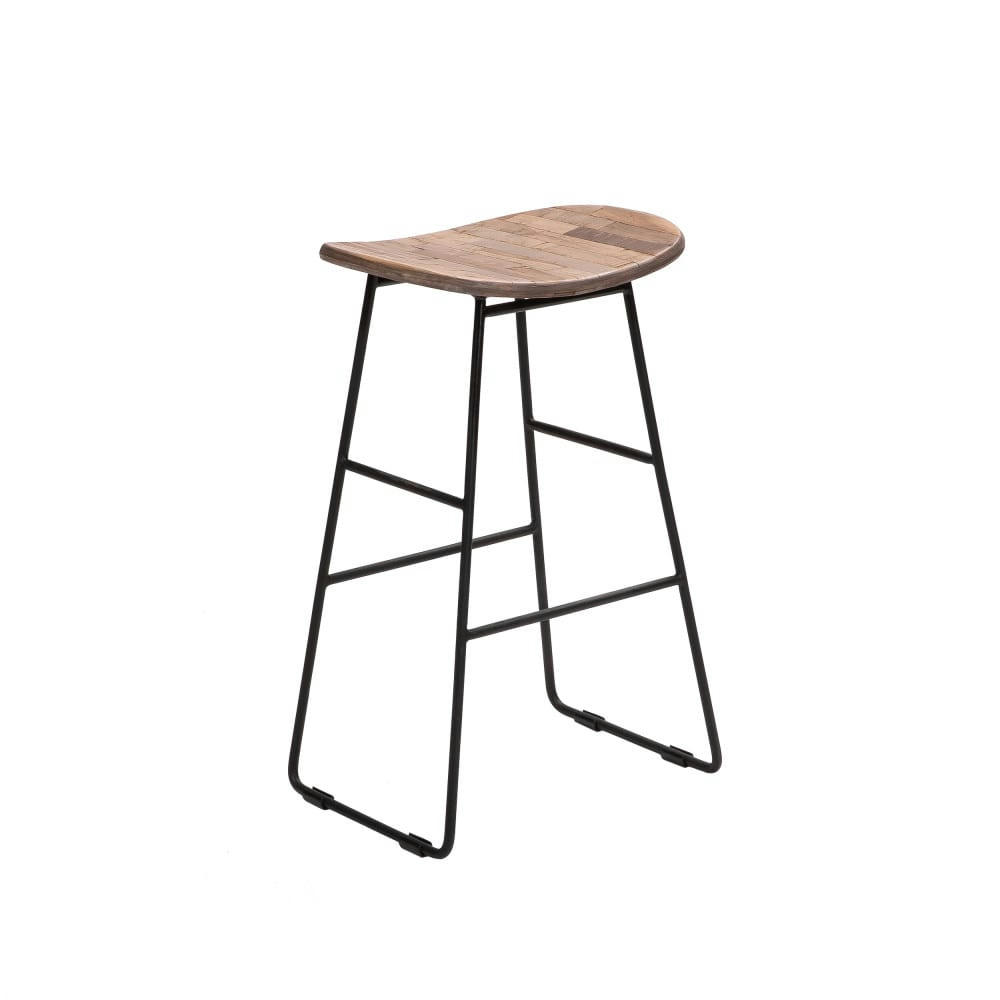 KABAYAN - Tabouret de bar 65cm en métal et teck recyclé