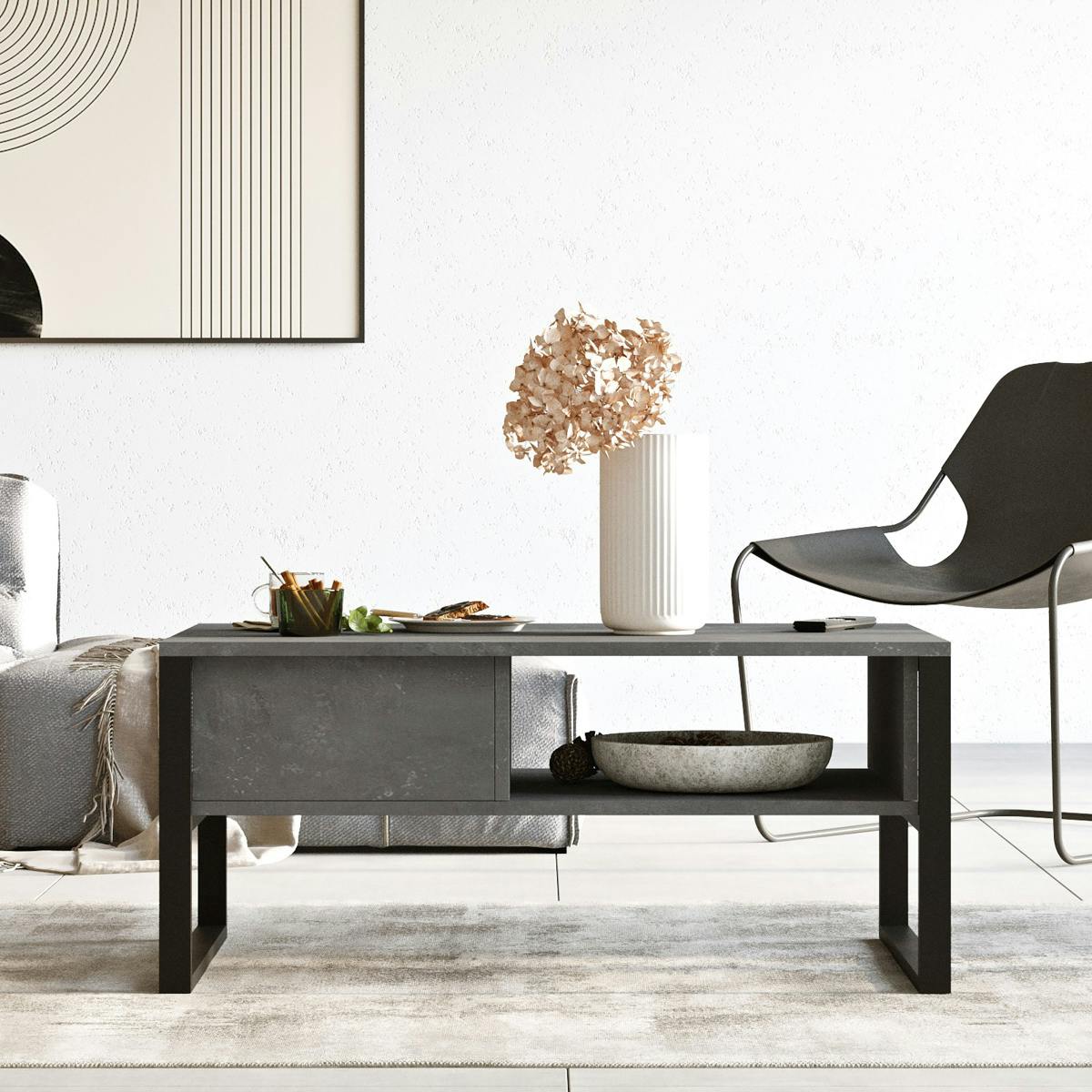 Table basse rectangulaire grise avec niches rangement JENA