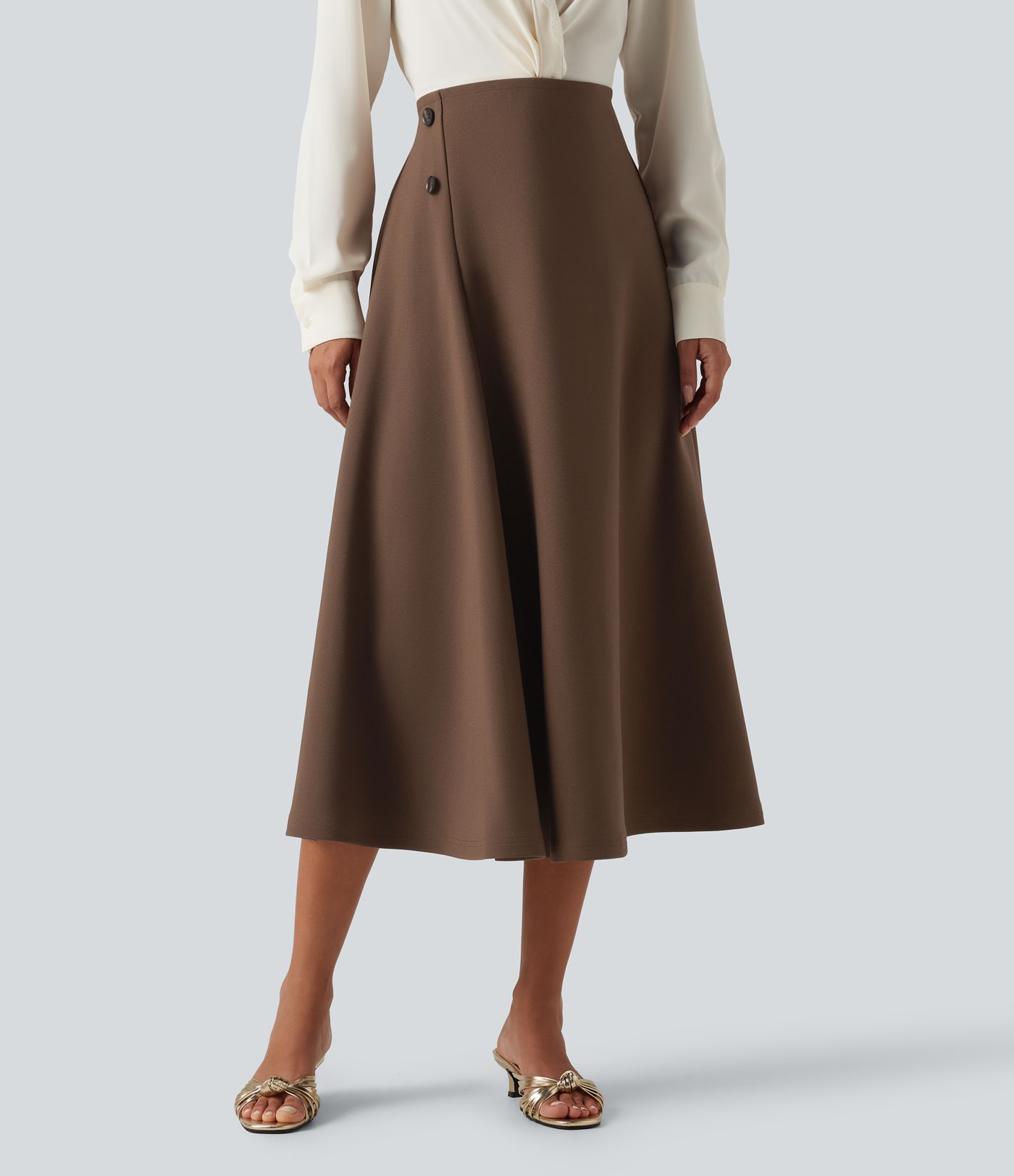 Jupe midi de bureau taille haute coupe trapèze