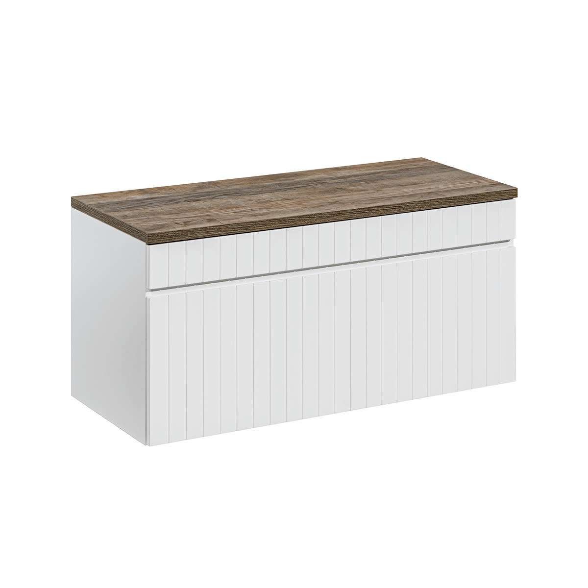 - Meuble sous-vasque 100cm plan de toilette blanc et naturel