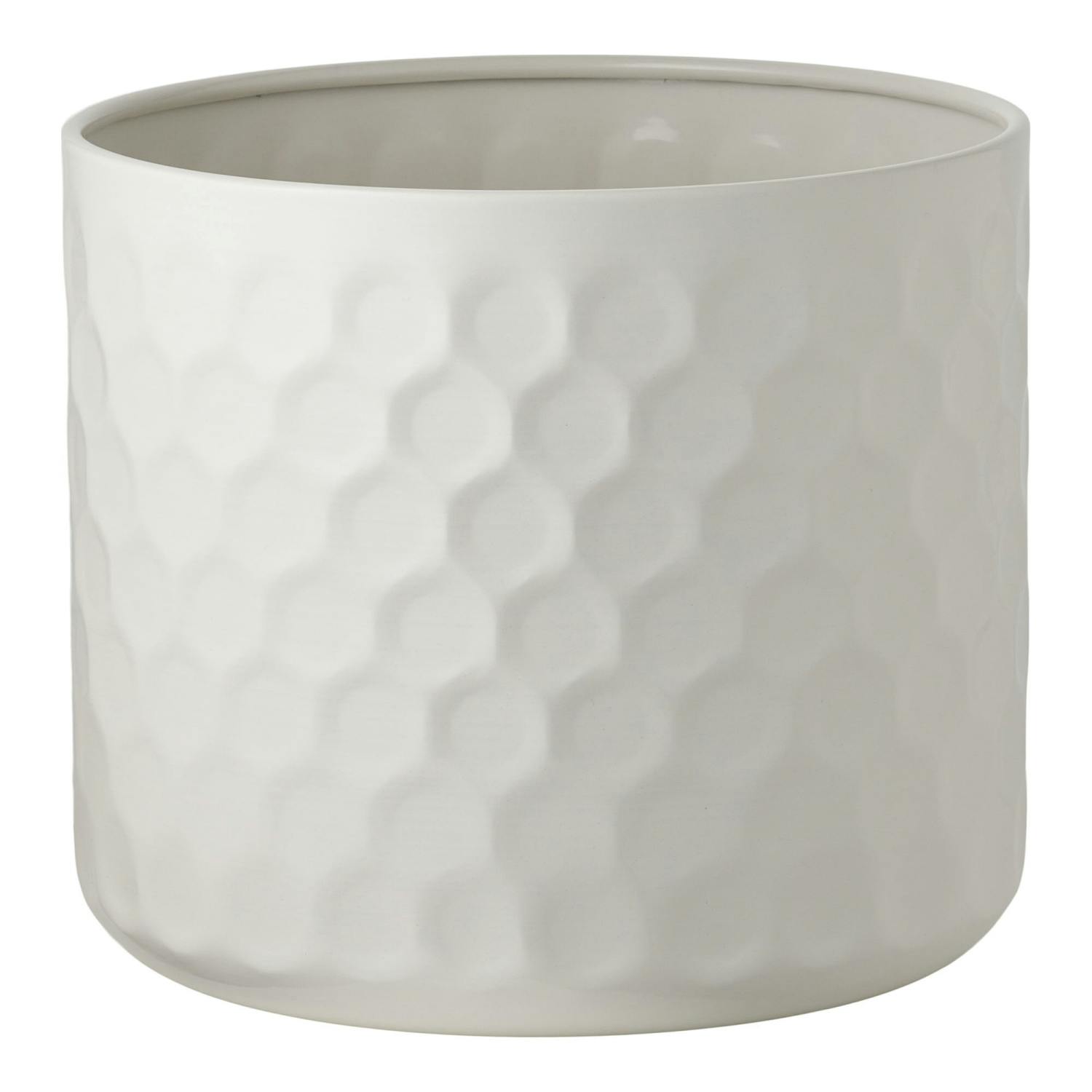 Cache-pot décoratif salon métal blanc design nid d'abeille