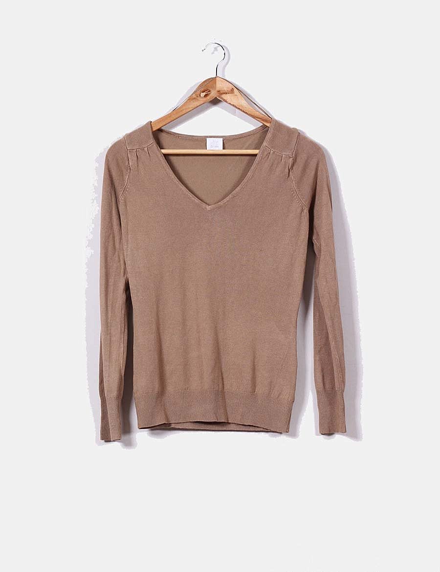 Camaïeu Camel tricot jersey with v-neckline