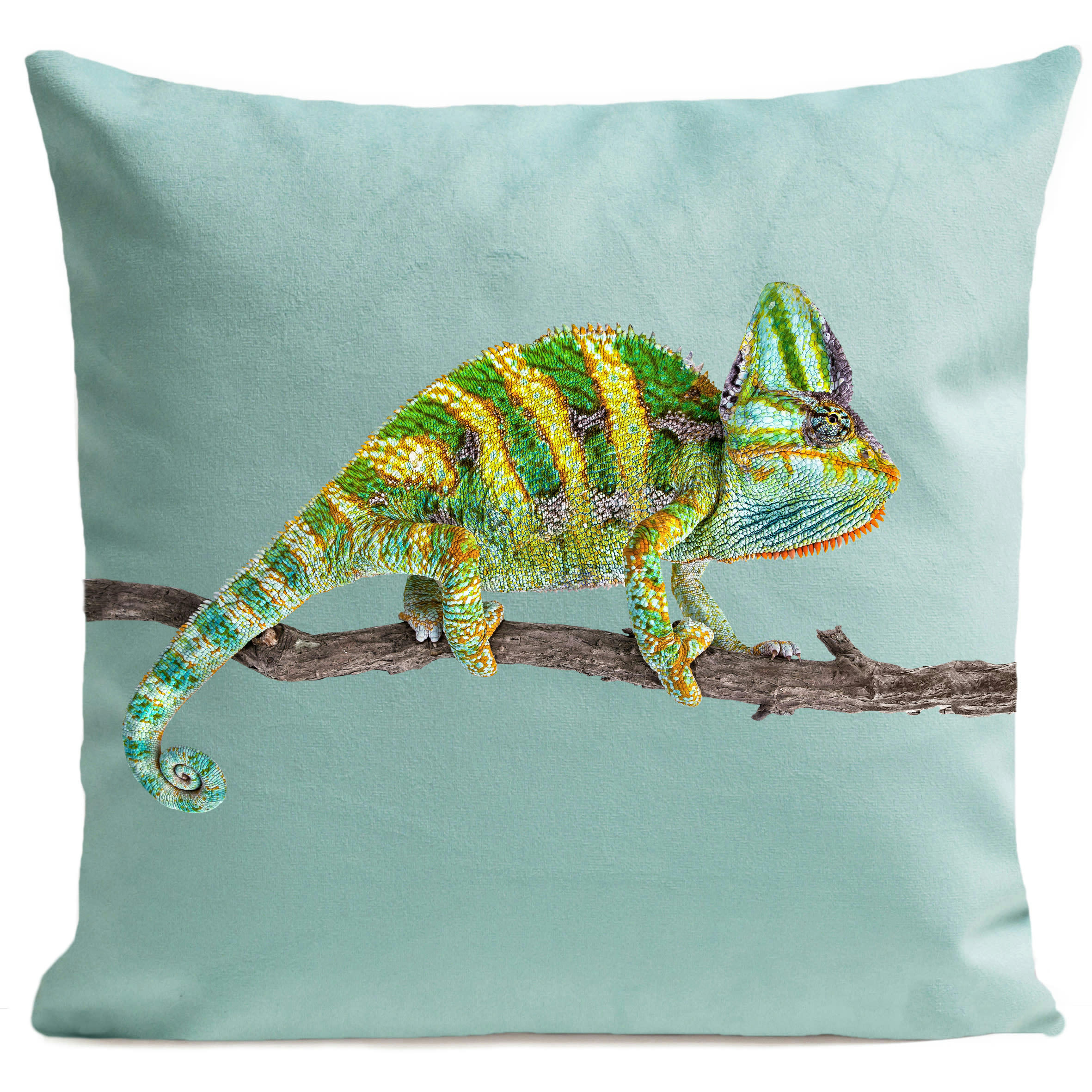 - Coussin reptile caméléon suédine bleu 40x40cm