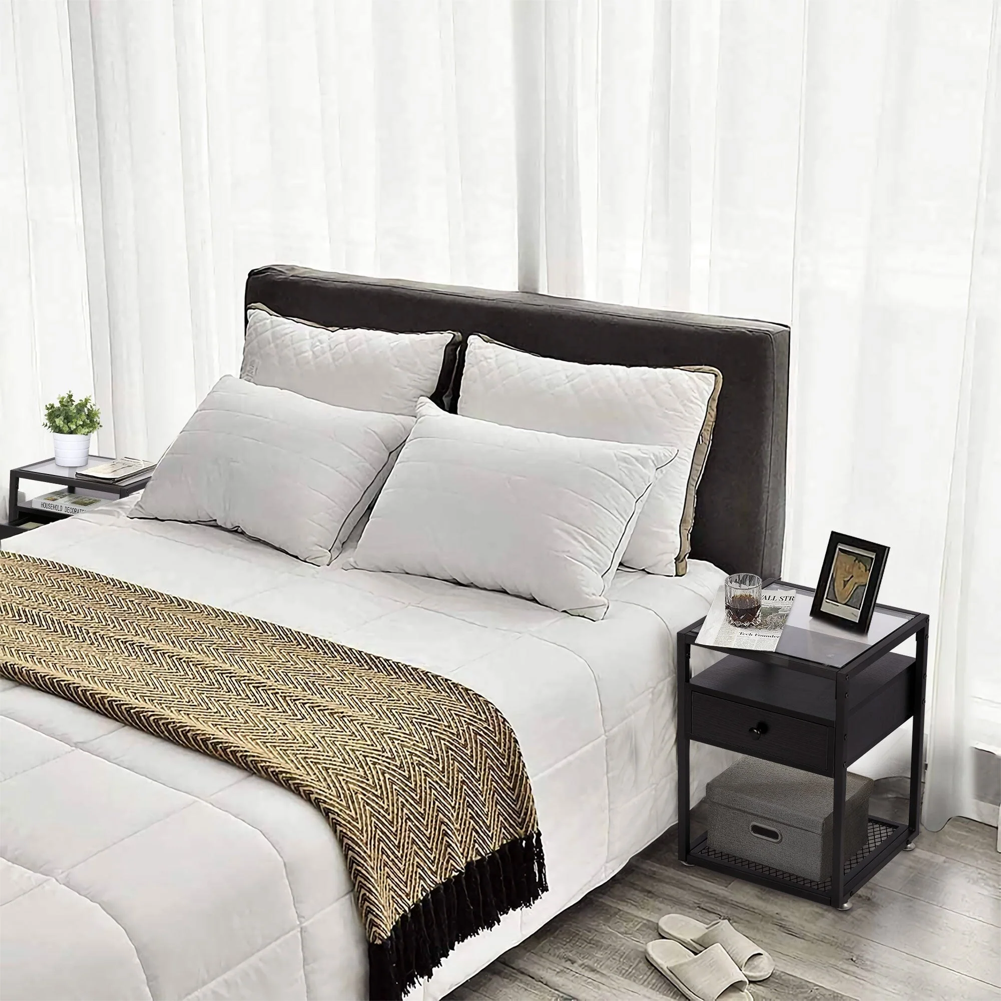 Small Bedside Table with Frame,Morden Night Stand,End Table,Bedside Furniture,Side Table with Drawer