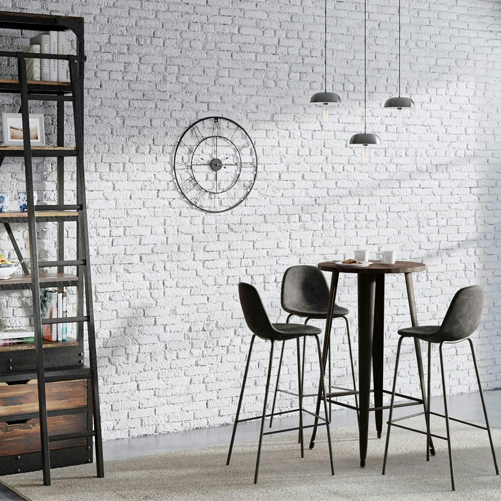 HENRIK - Chaise de bar 75 cm en cuir synthétique gris/noir (lot de 2)