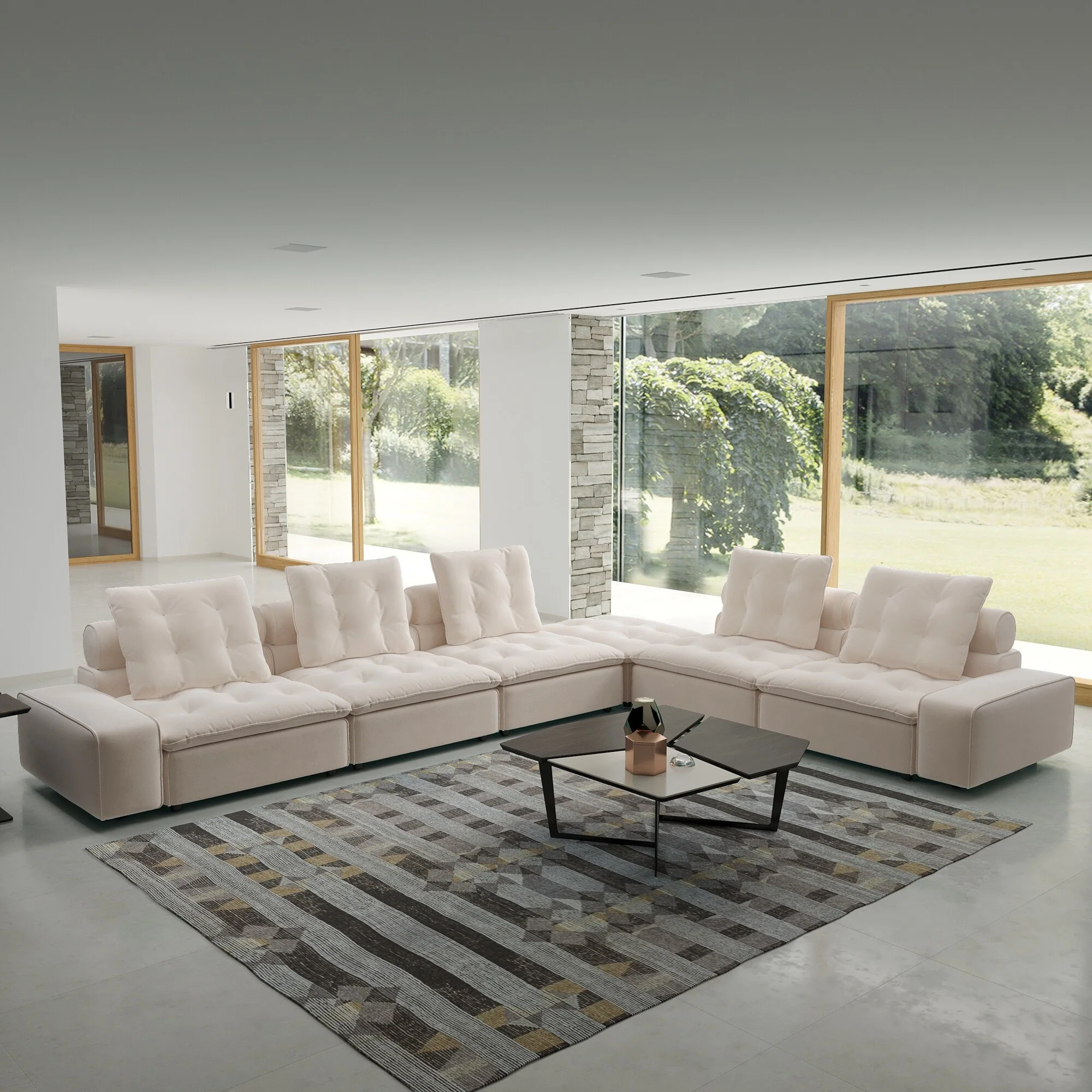 161.44 Corner Sectional Sofa Couch Large 5 Seater Cloud Couch with Ottoman Miami Sofa