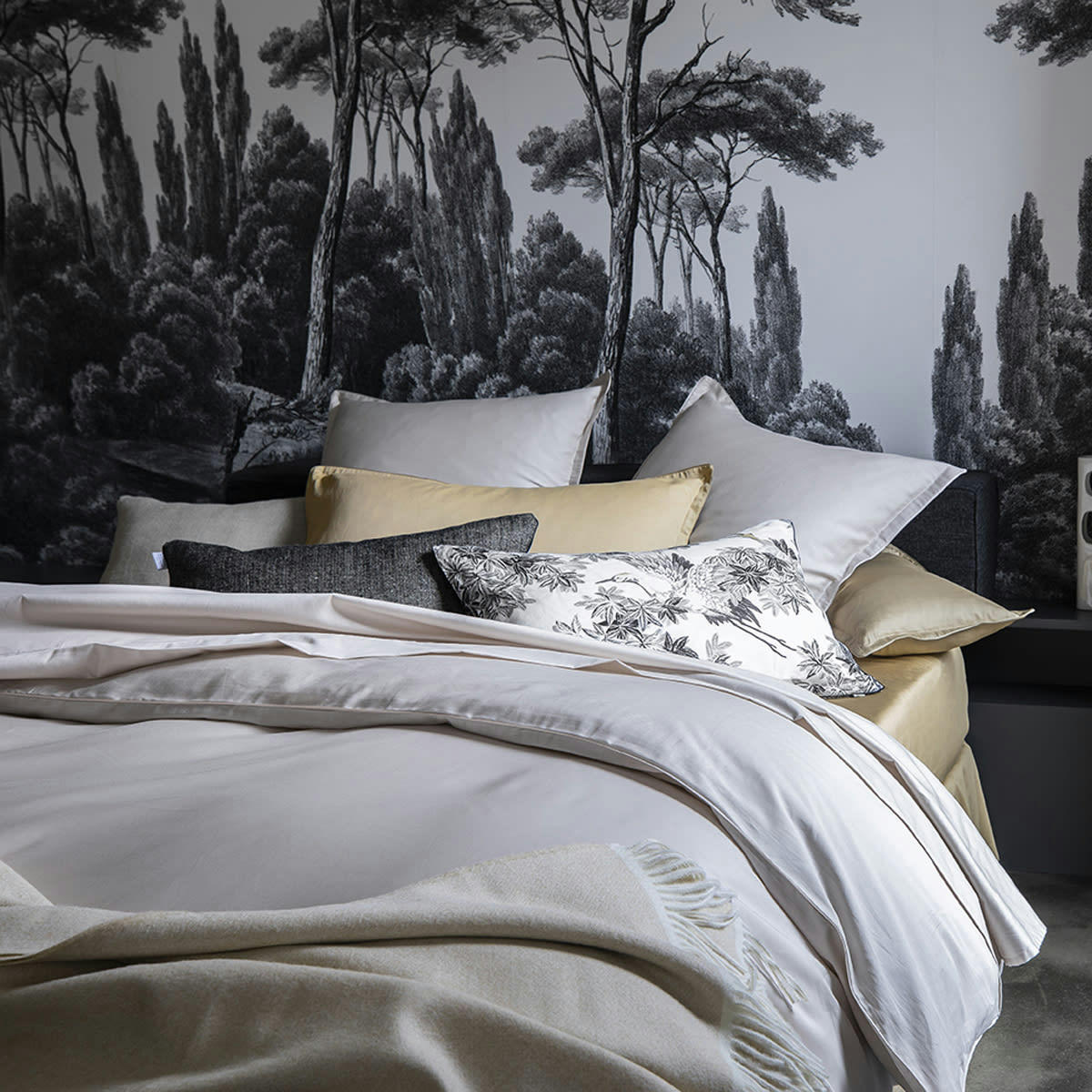 TEOPHILE - Drap housse en satin de coton lune 140x200